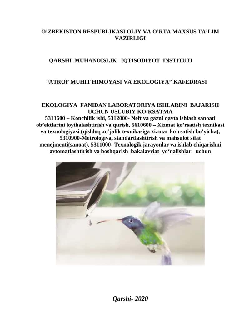 Uslubiy ko’rsatma «Atrof muhit ximoyasi va ekologiya» kafedrasi yig‘ilishida 1