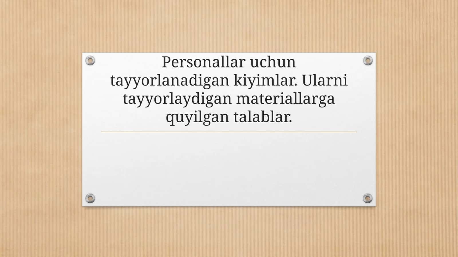 Personallar uchun tayyorlanadigan kiyimlar. Ularni tayyorlaydigan materiallarga quyilgan talablar 1