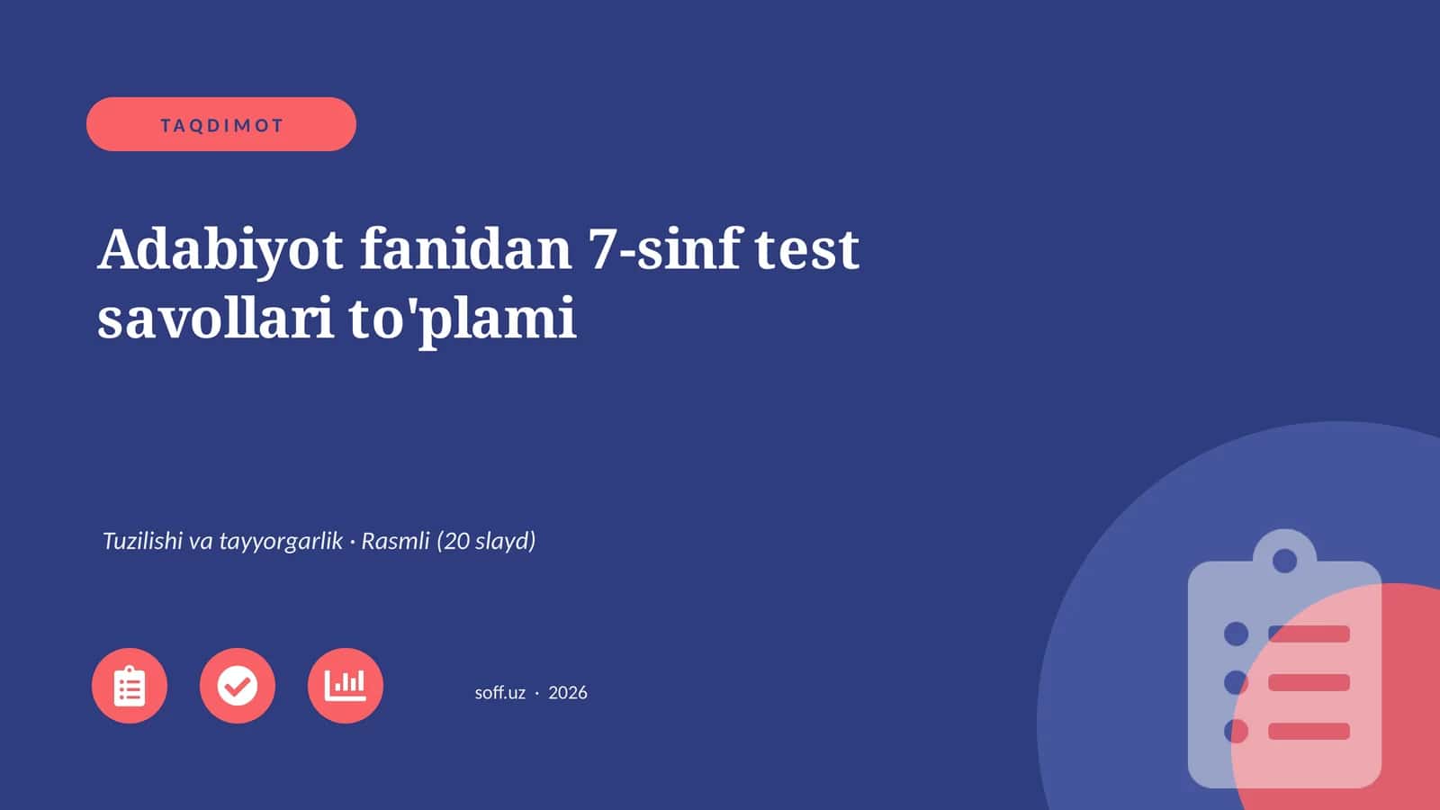 Adabiyot fanidan 7-sinf test savollari to'plami 1