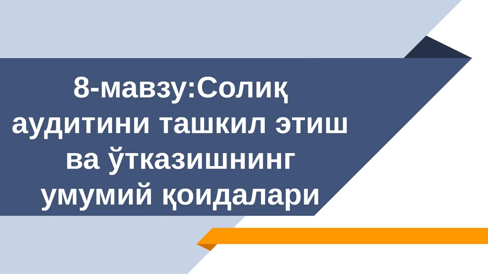 Солиқ аудитини ташкил этиш ва ўтказишнинг умумий қоидалари 1