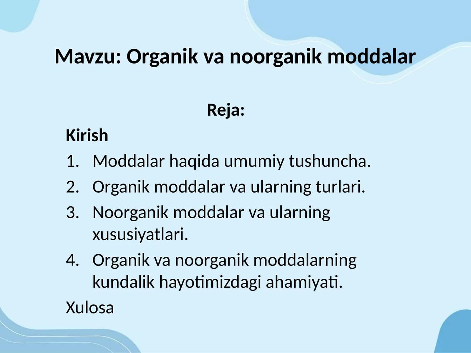 Organik va Noorganik Moddalar 1