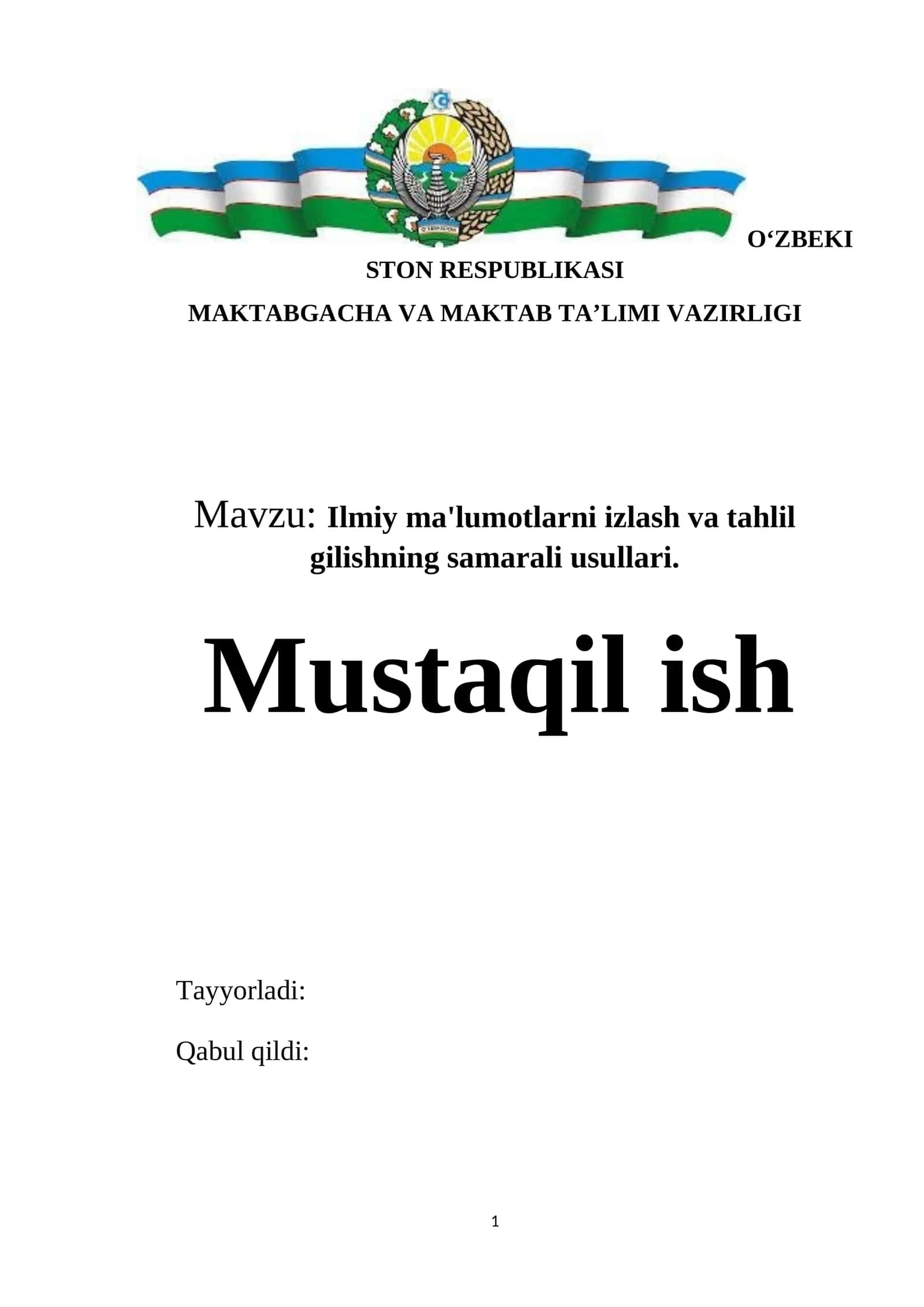 Ilmiy ma'lumotlarni izlash va tahlil gilishning samarali usullari. 1