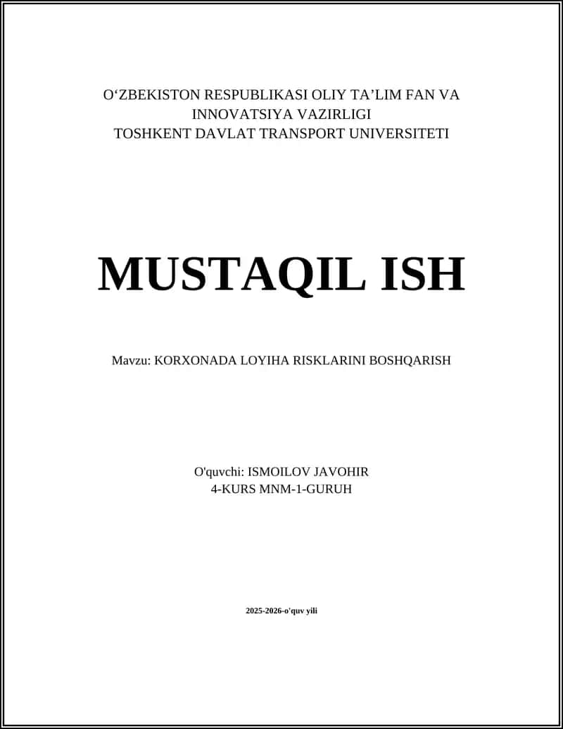 KORXONADA LOYIHA RISKLARINI BOSHQARISH 1