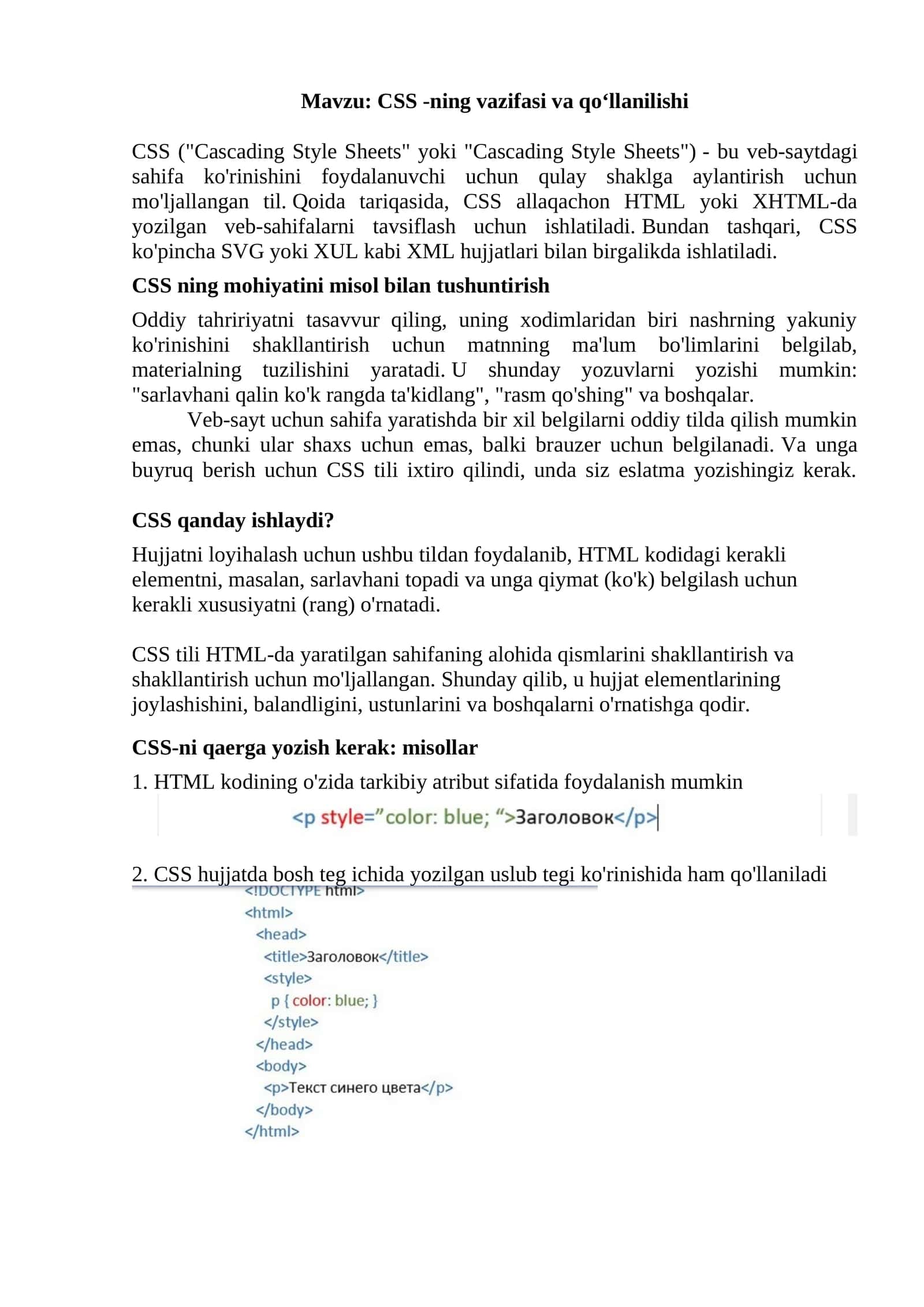 CSS -ning vazifasi va qo‘llanilishi 1