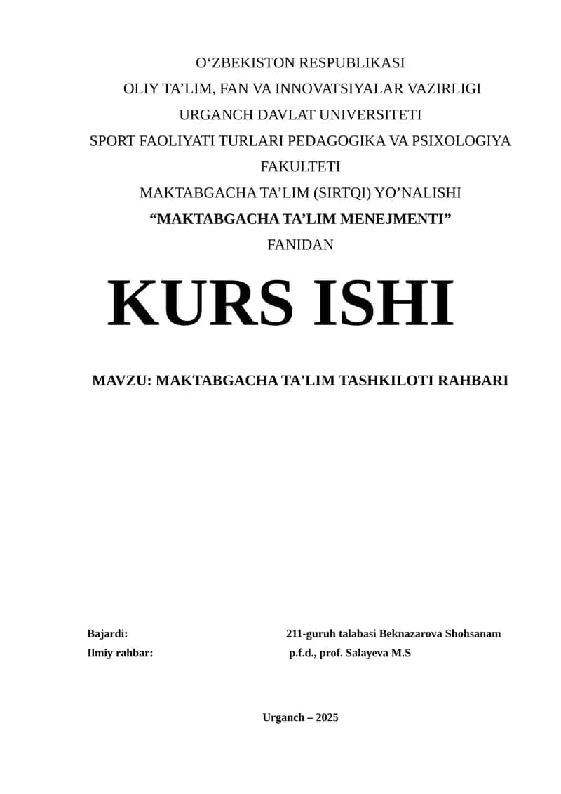MAKTABGACHA TA'LIM MENEJMENTI 1