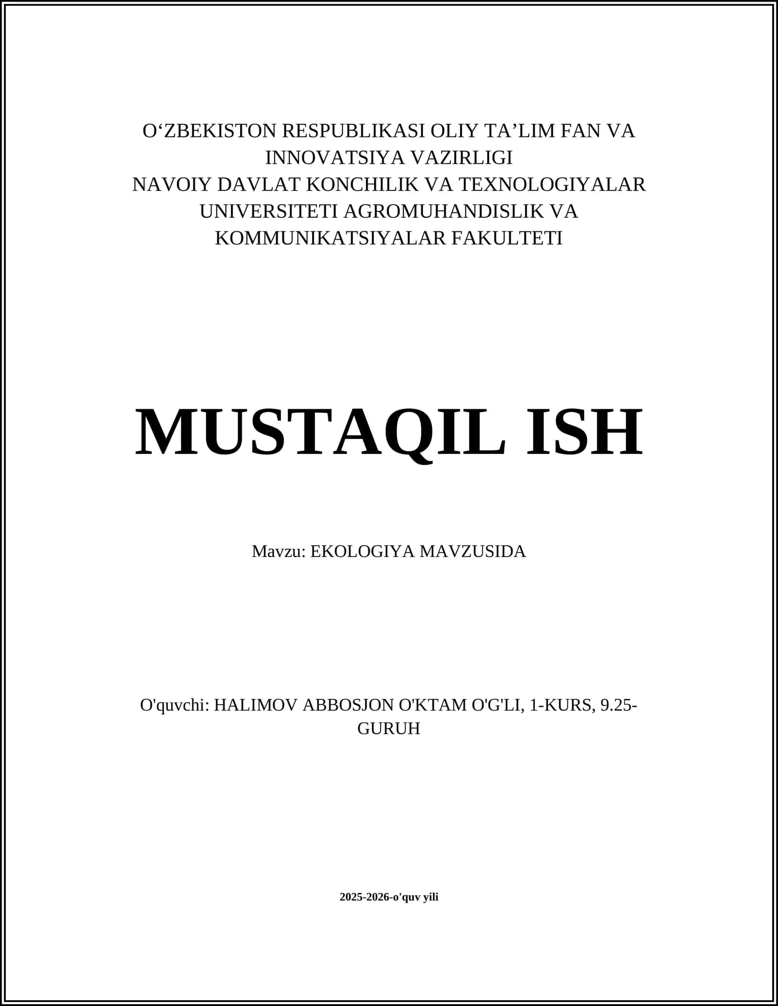 EKOLOGIYA MAVZUSIDA 1