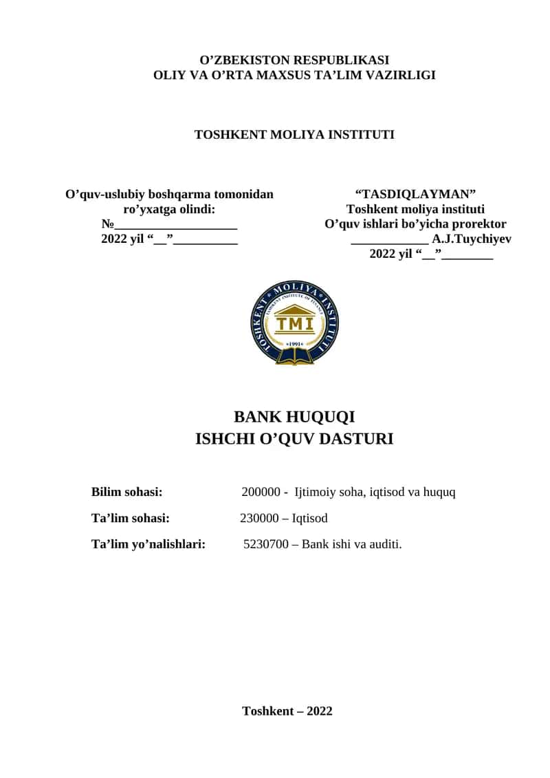 BANK HUQUQI ISHCHI O’QUV DASTURI 1