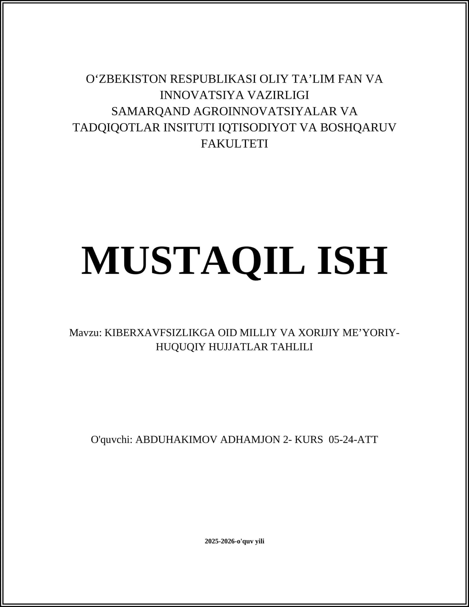 KIBERXAVFSIZLIKGA OID MILLIY VA XORIJIY ME’YORIY-HUQUQIY HUJJATLAR TAHLILI 1