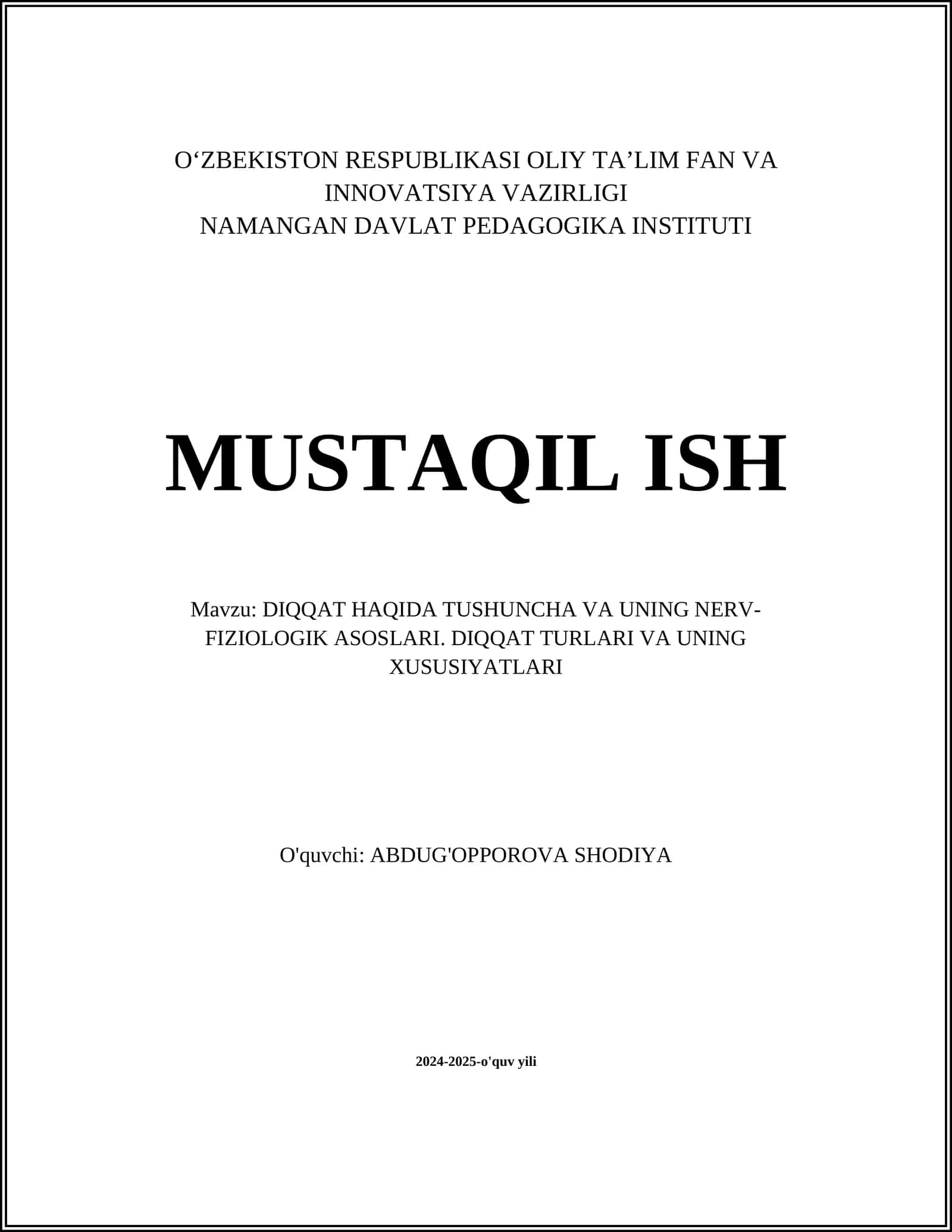 DIQQAT HAQIDA TUSHUNCHA VA UNING NERV-FIZIOLOGIK ASOSLARI 1