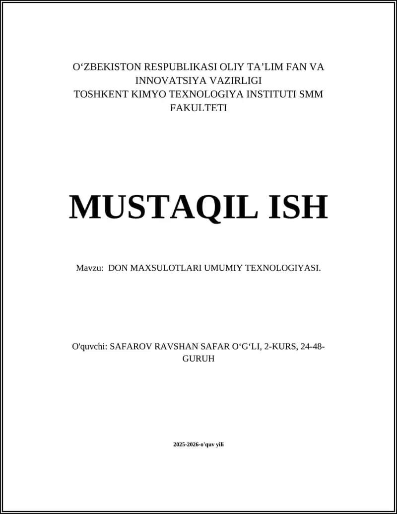 DON MAXSULOTLARI UMUMIY TEXNOLOGIYASI 1