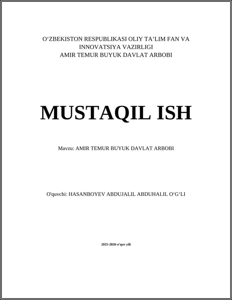 AMIR TEMUR BUYUK DAVLAT ARBOBI 1