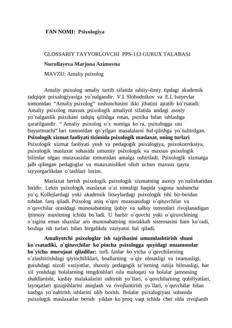 Amaliy psixologiya glossary 1