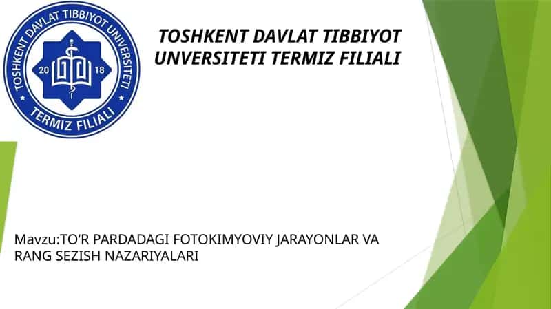 TO‘R PARDADAGI FOTOKIMYOVIY JARAYONLAR VA RANG SEZISH NAZARIYALARI 1