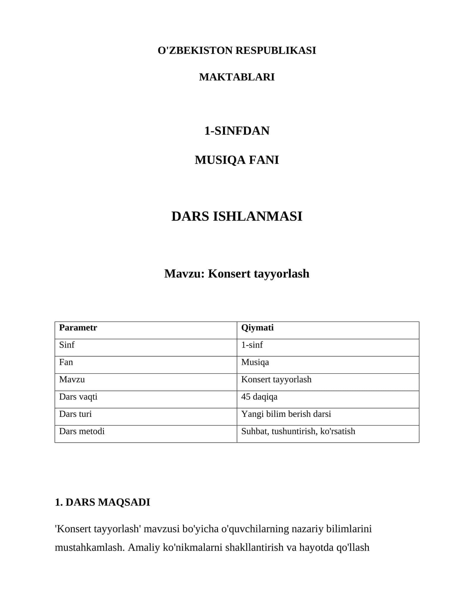 Konsert tayyorlash 1