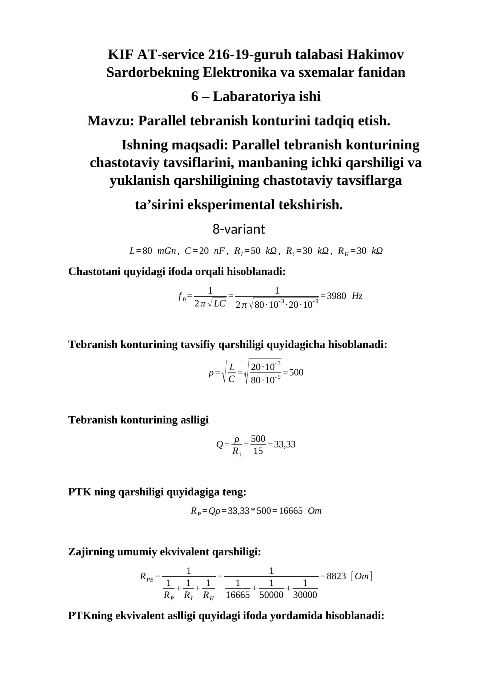 Parallel tebranish konturini tadqiq etish (Labaratoriya ishi) 1