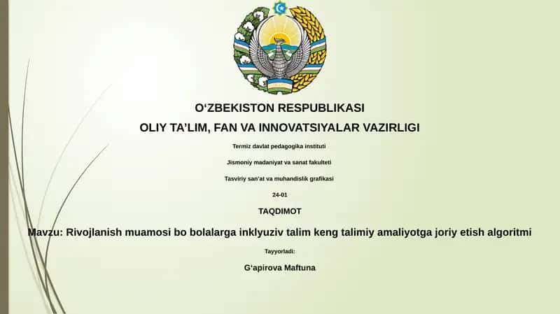 Rivojlanish muamosi bo bolalarga inklyuziv talim keng talimiy amaliyotga joriy etish algoritmi 1