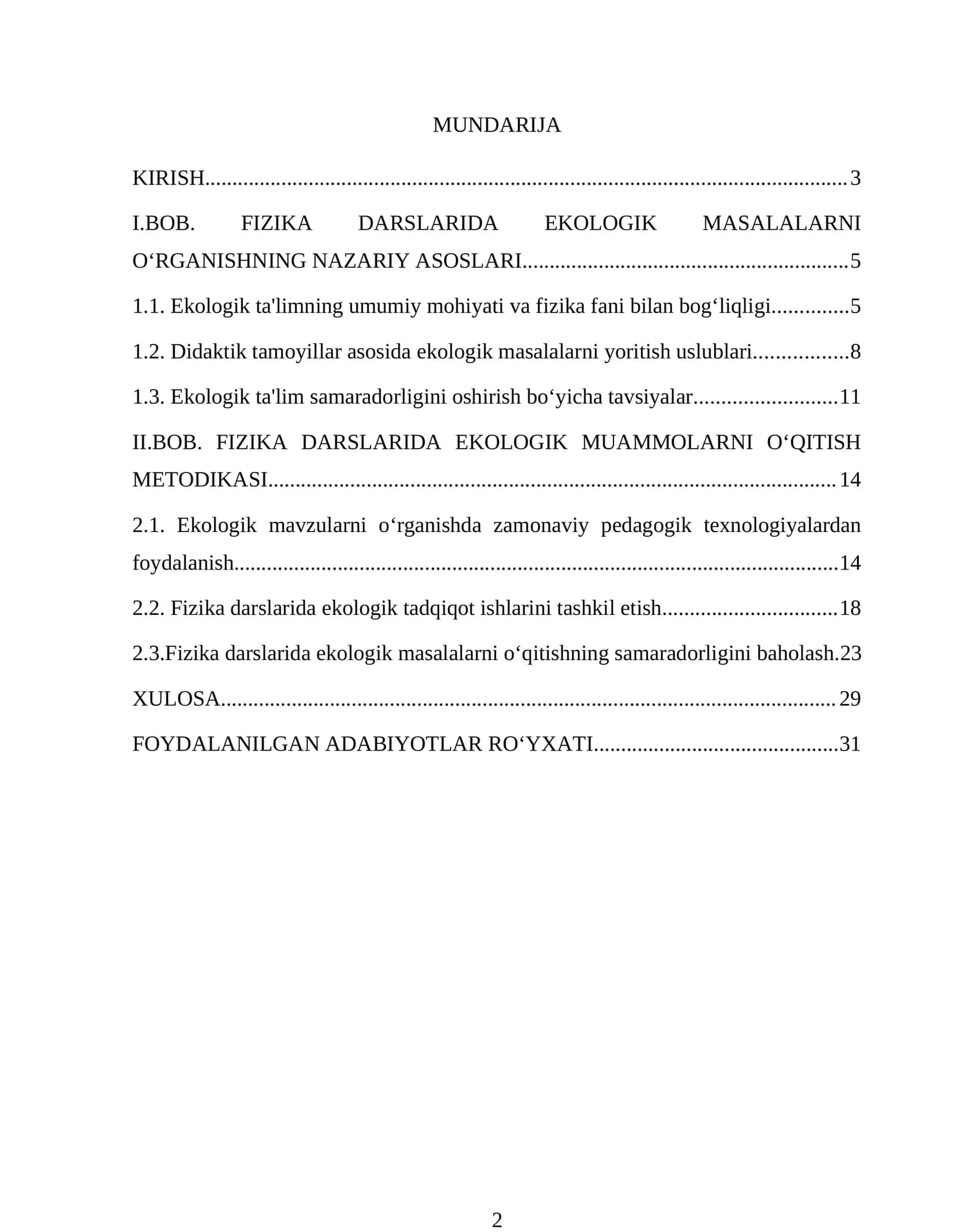 Ekologik muammolarni fizika darslarida o‘qitish metodikasi 1