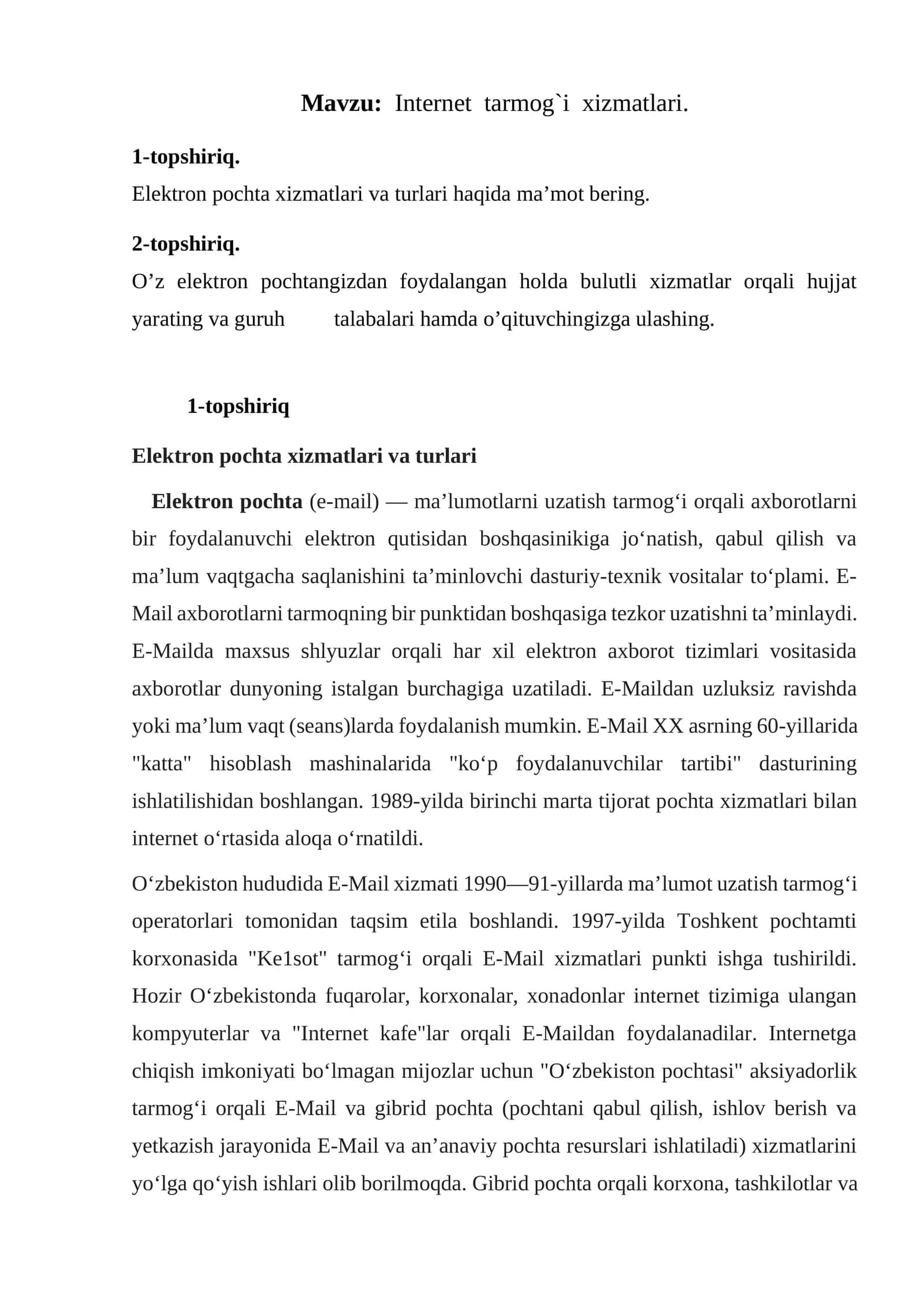 Internet tarmog`i xizmatlari 1