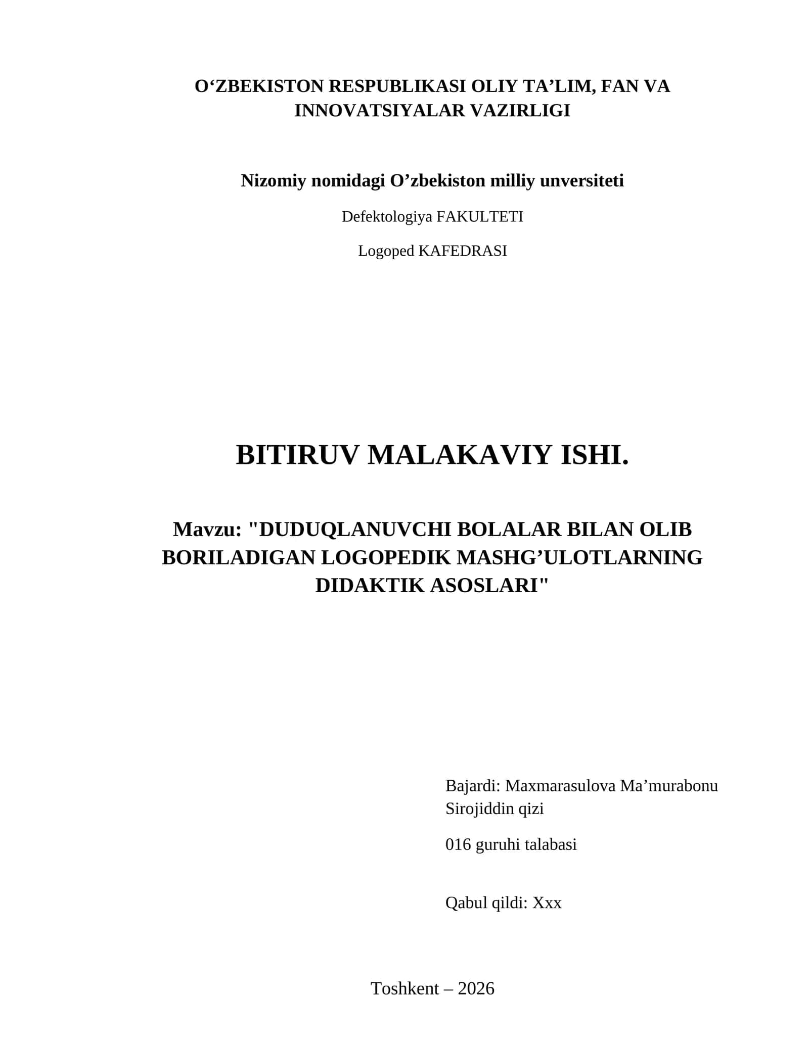 Duduqlanuvchi bolalar bilan olib boriladigan logopedik mashg’ulotlarning didaktik asoslari 1