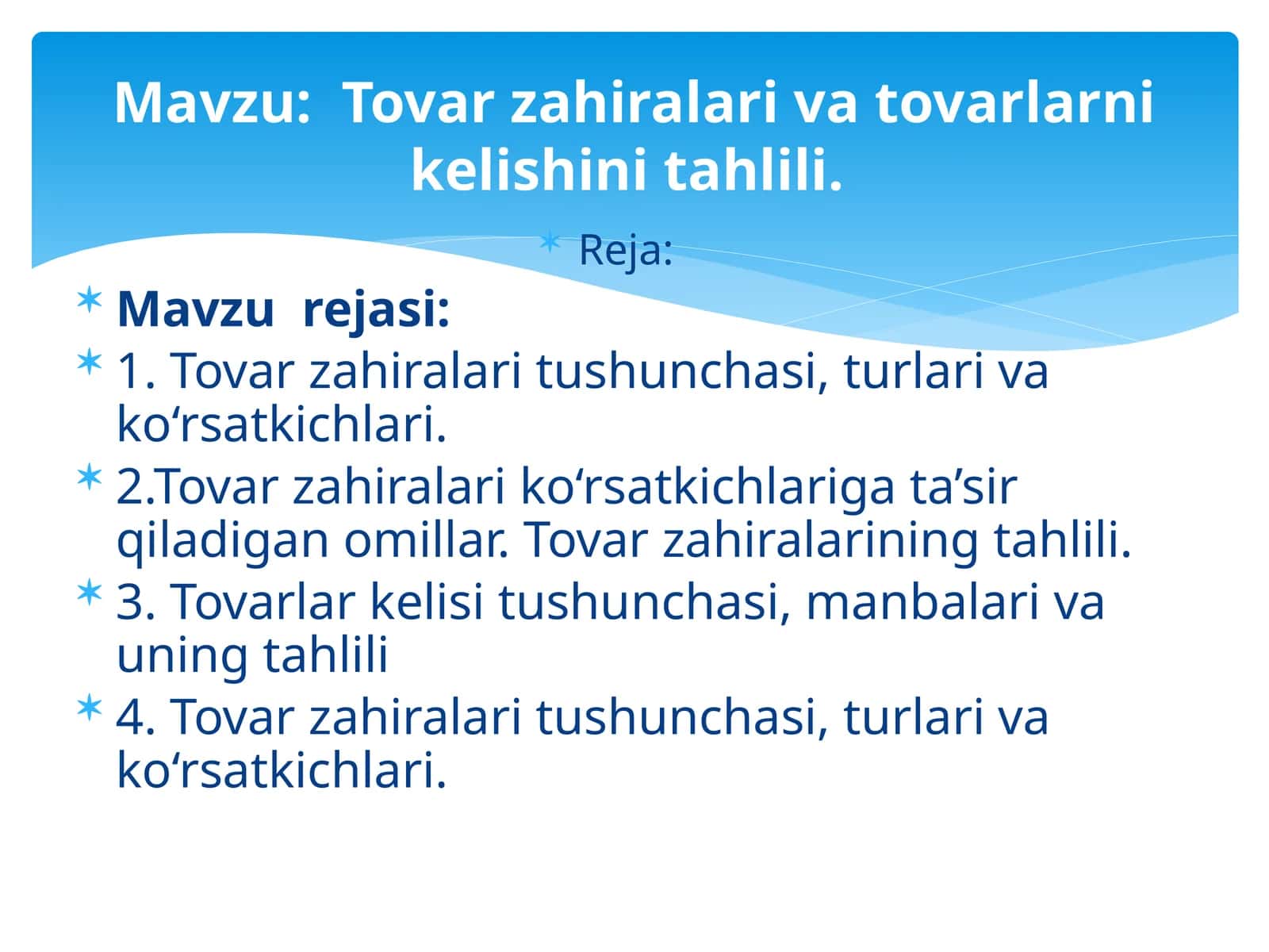 Chakanasavdоda tоvarlar aylanishi rejasi 1