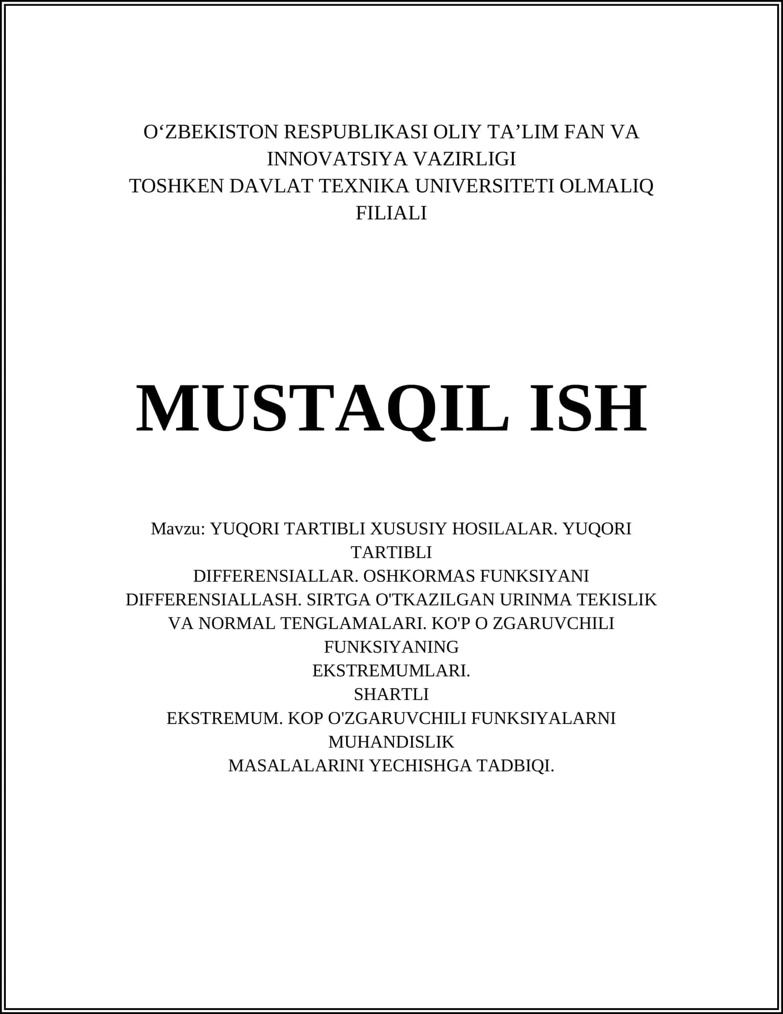 YUQORI TARTIBLI XUSUSIY HOSILALAR 1