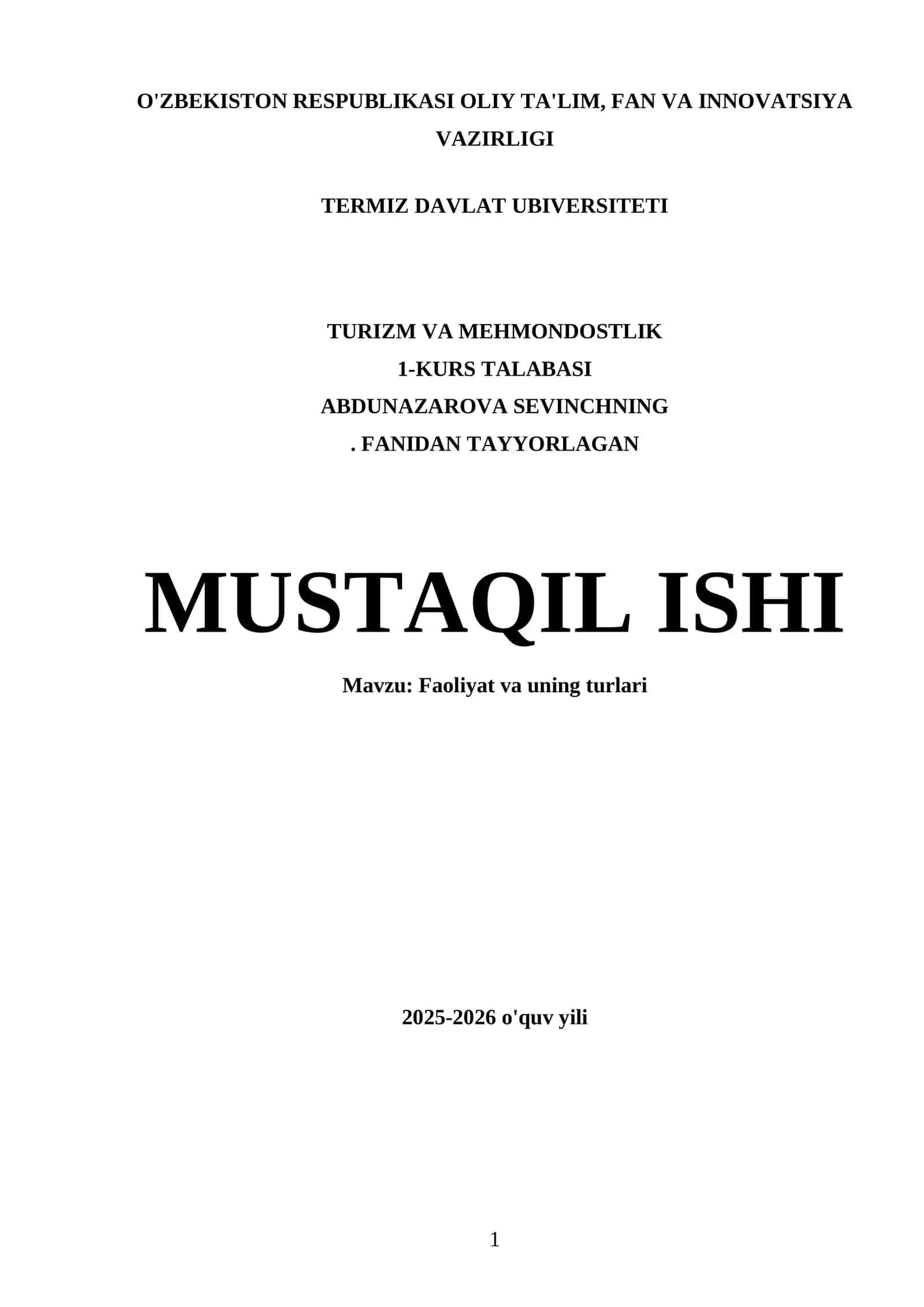 Faoliyat va uning turlari 1