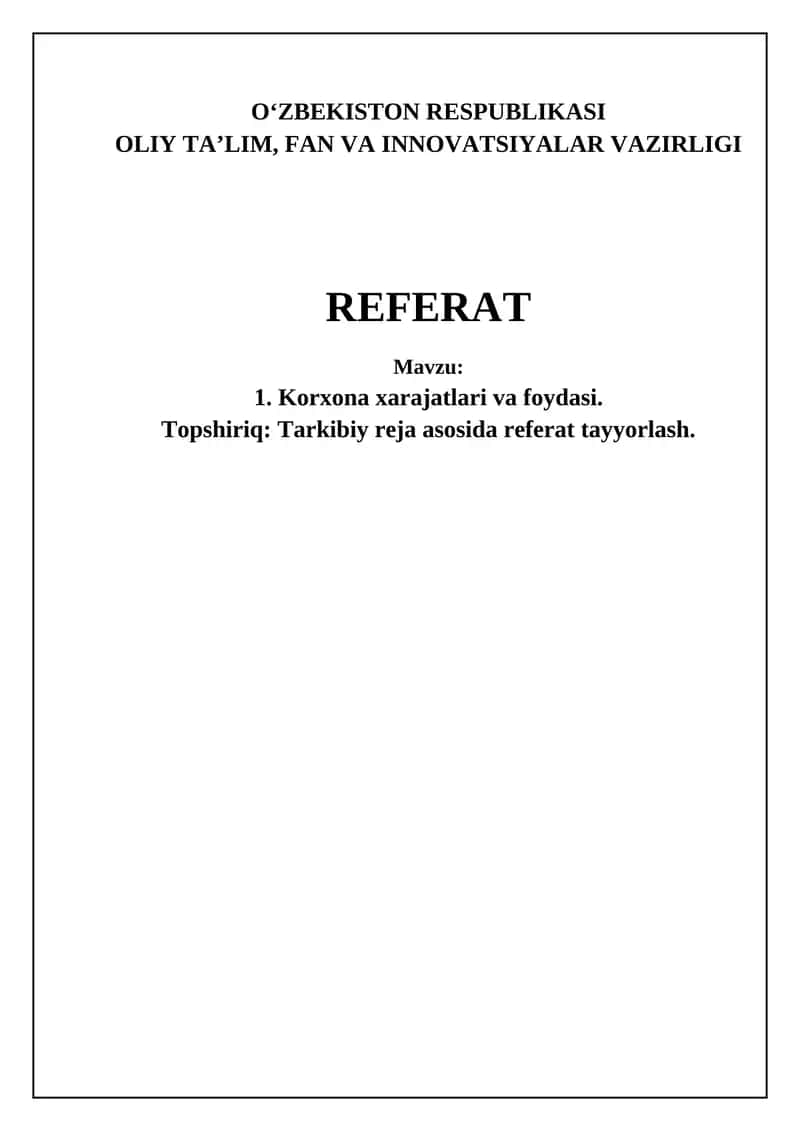 Korxona xarajatlari va foydasi 1