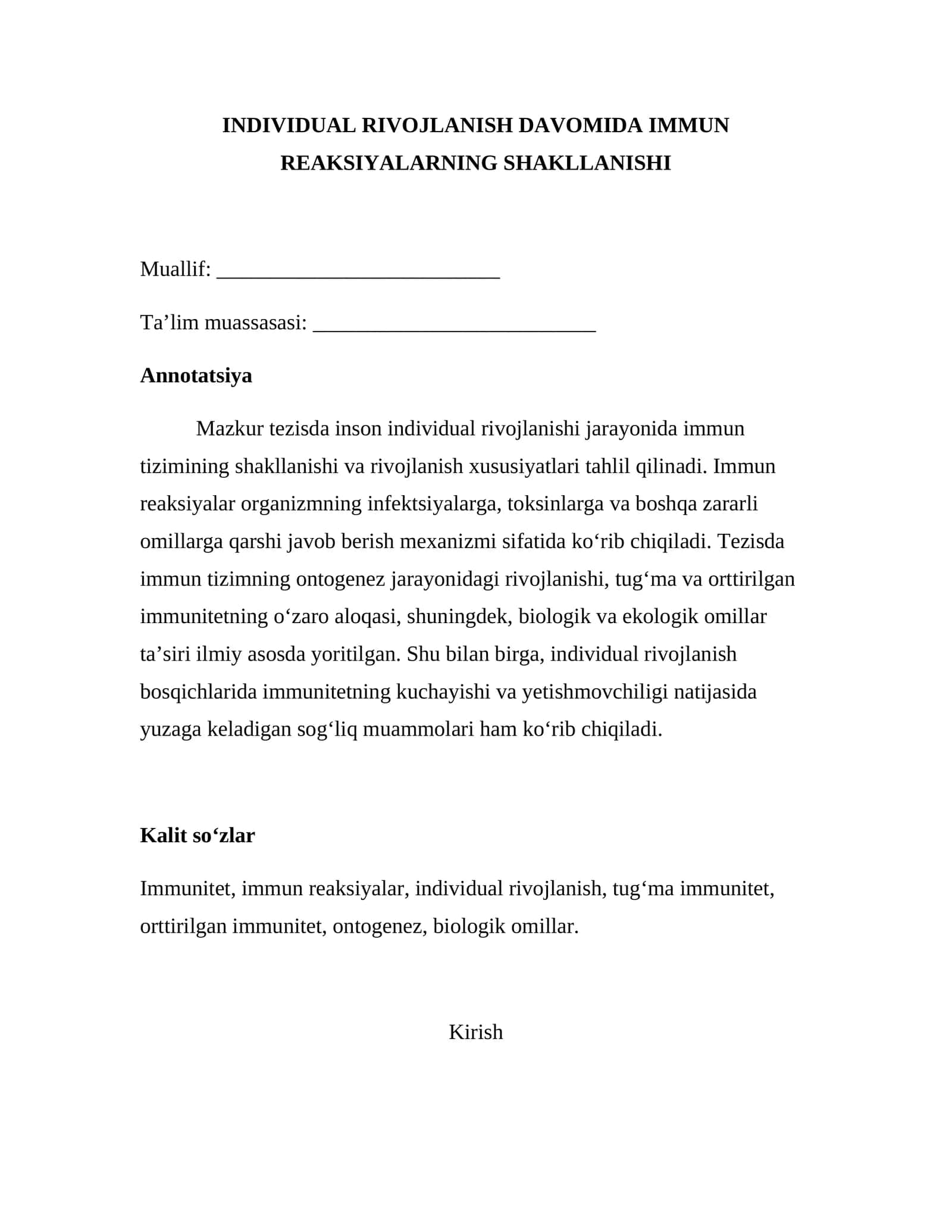 INDIVIDUAL RIVOJLANISH DAVOMIDA IMMUN REAKSIYALARNING SHAKLLANISHI 1