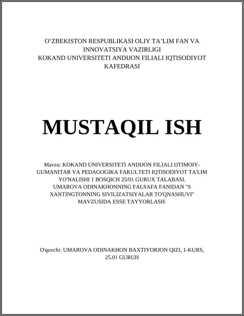 S Xantingtonning Sivilizatsiyalar To'qnashuvi 1