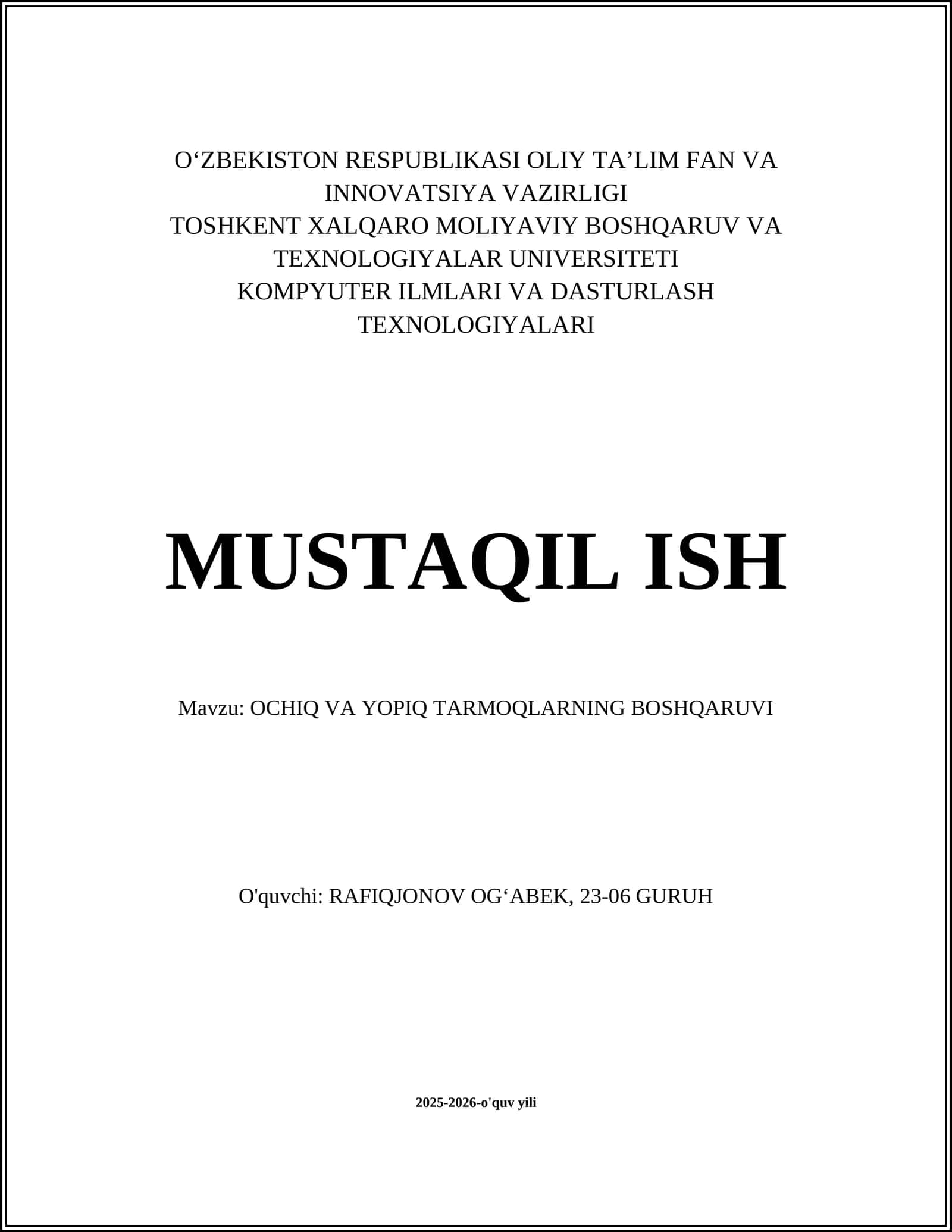 OCHIQ VA YOPIQ TARMOQLARNING BOSHQARUVI 1
