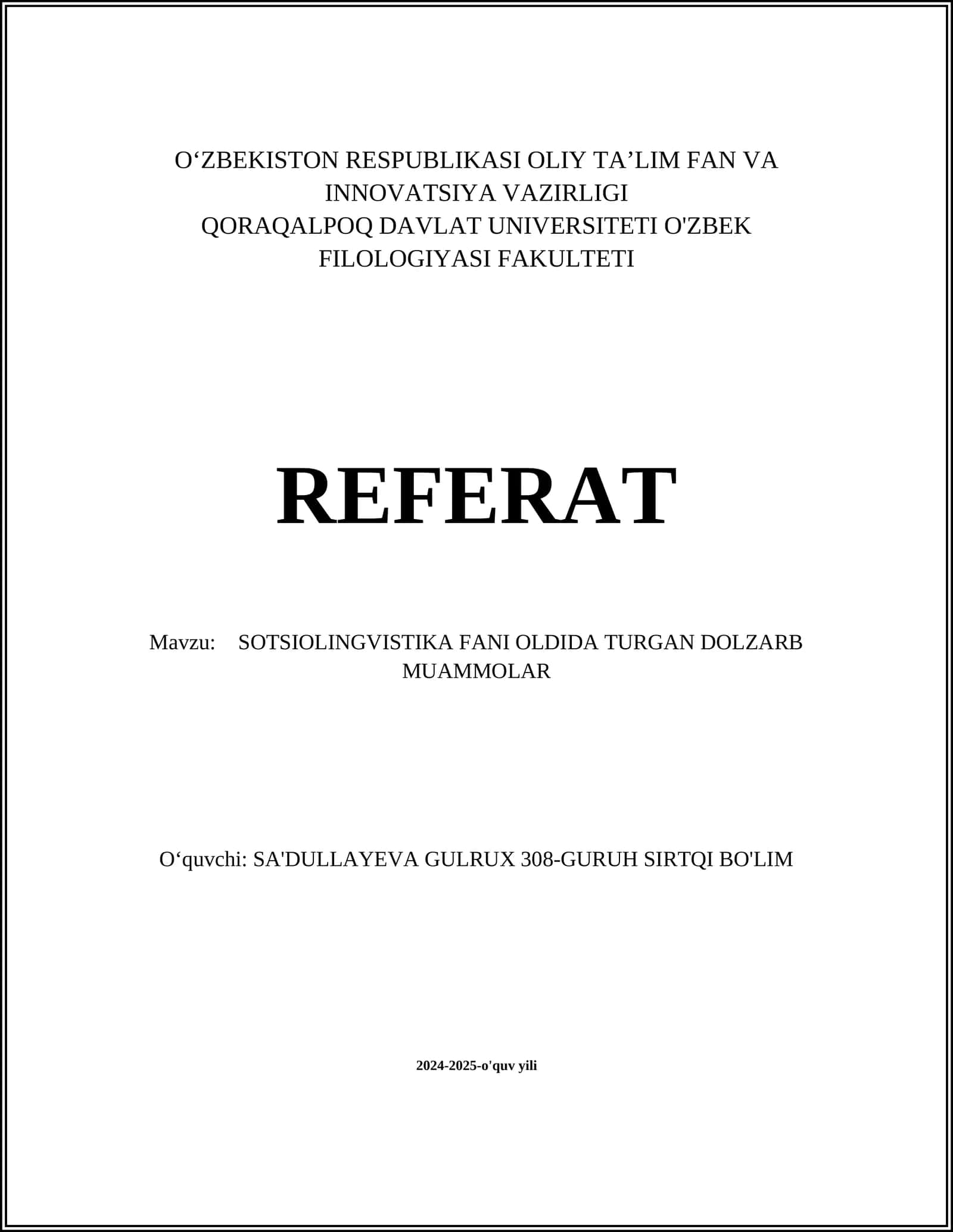 SOTSIOLINGVISTIKA FANI OLDIDA TURGAN DOLZARB MUAMMOLAR 1