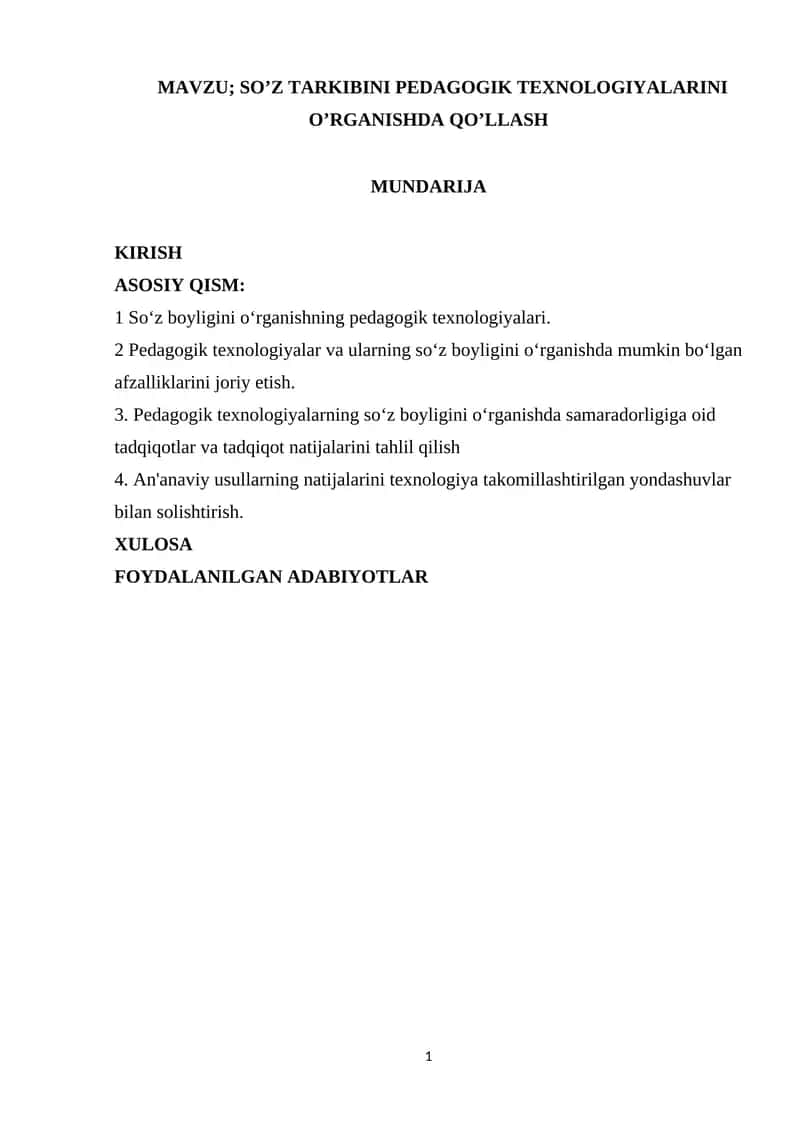 SO’Z TARKIBINI PEDAGOGIK TEXNOLOGIYALARINI O’RGANISHDA QO’LLASH 1