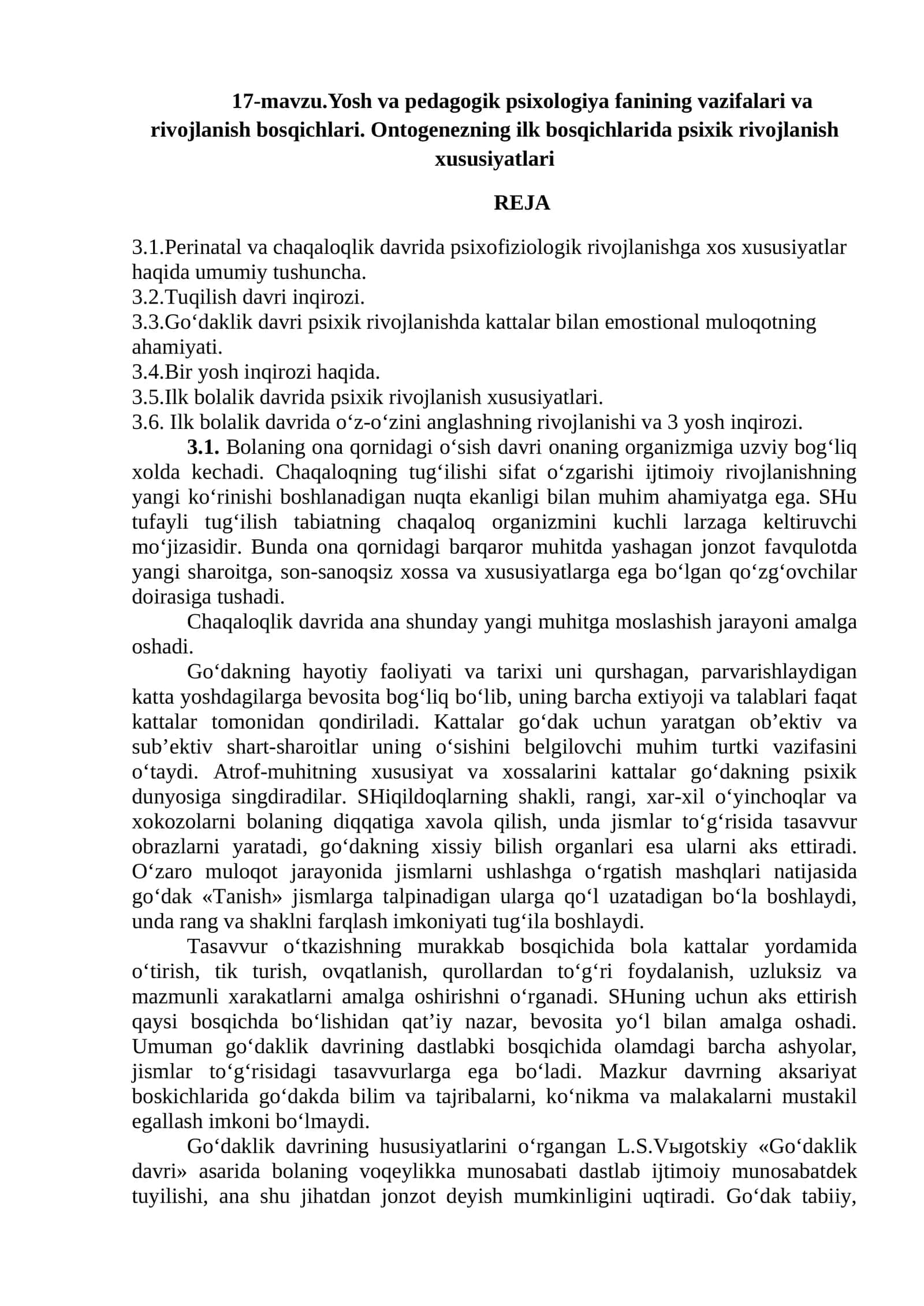 Yosh va pedagogik psixologiya fanining vazifalari va rivojlanish bosqichlari 1