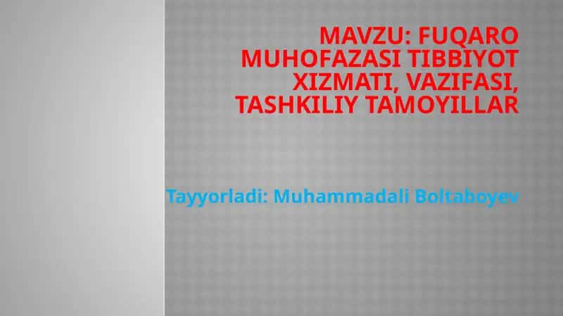 Fuqaromuhofazasi Tibbiyot Xizmati 1