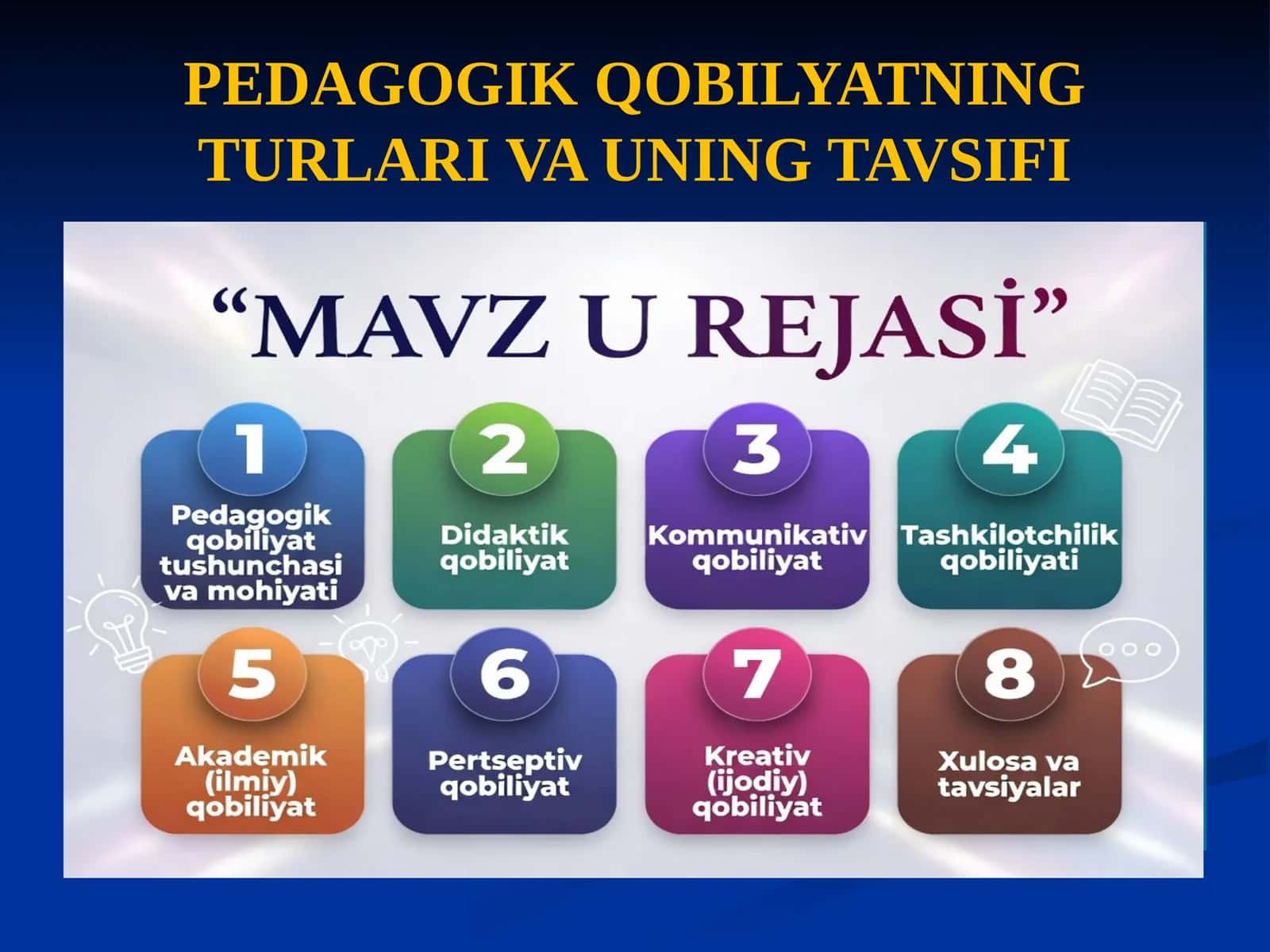 PEDAGOGIK QOBILYATNING TURLARI VA UNING TAVSIFI taqdmot 1