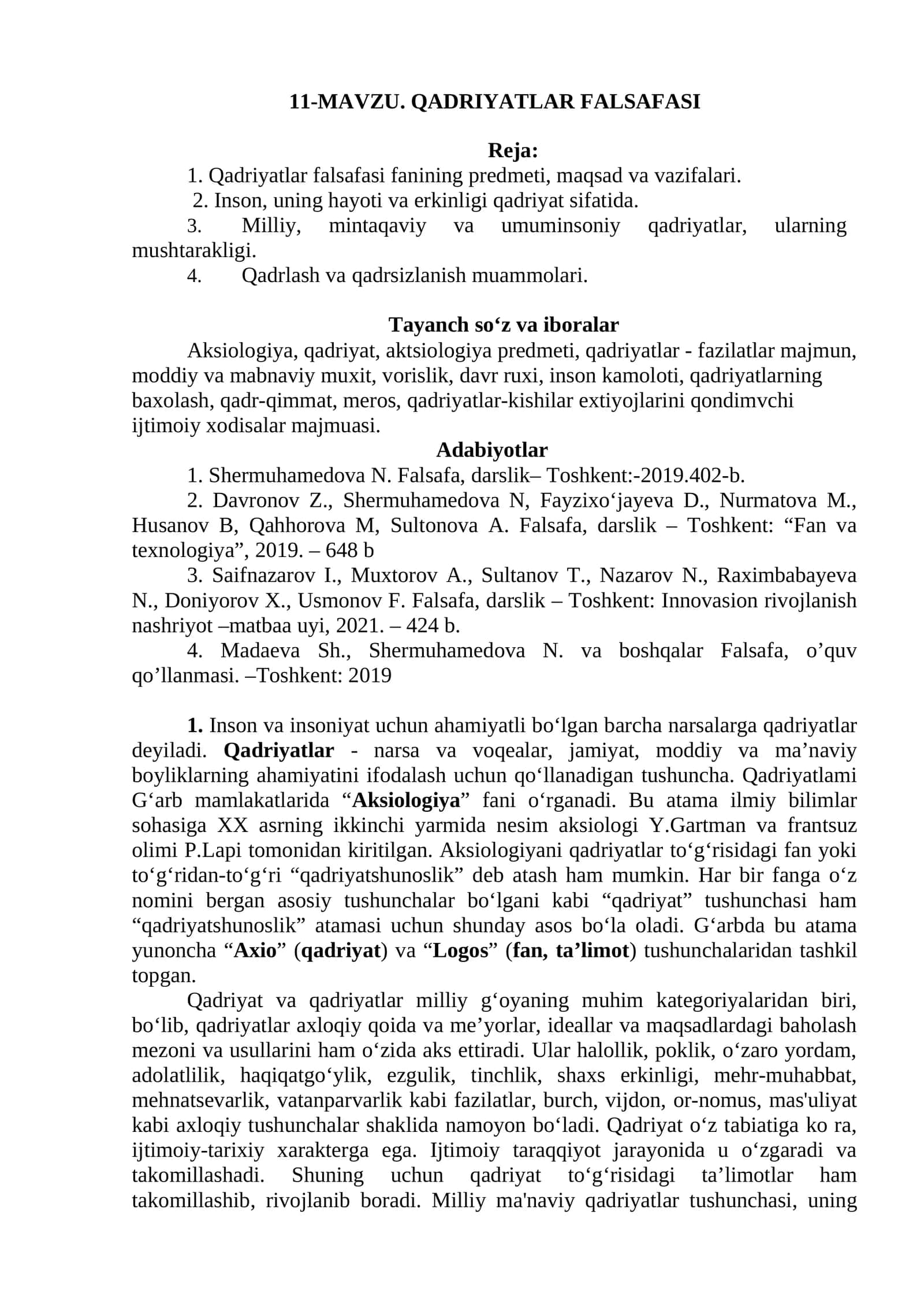 Qadriyatlar Falsafasi 1