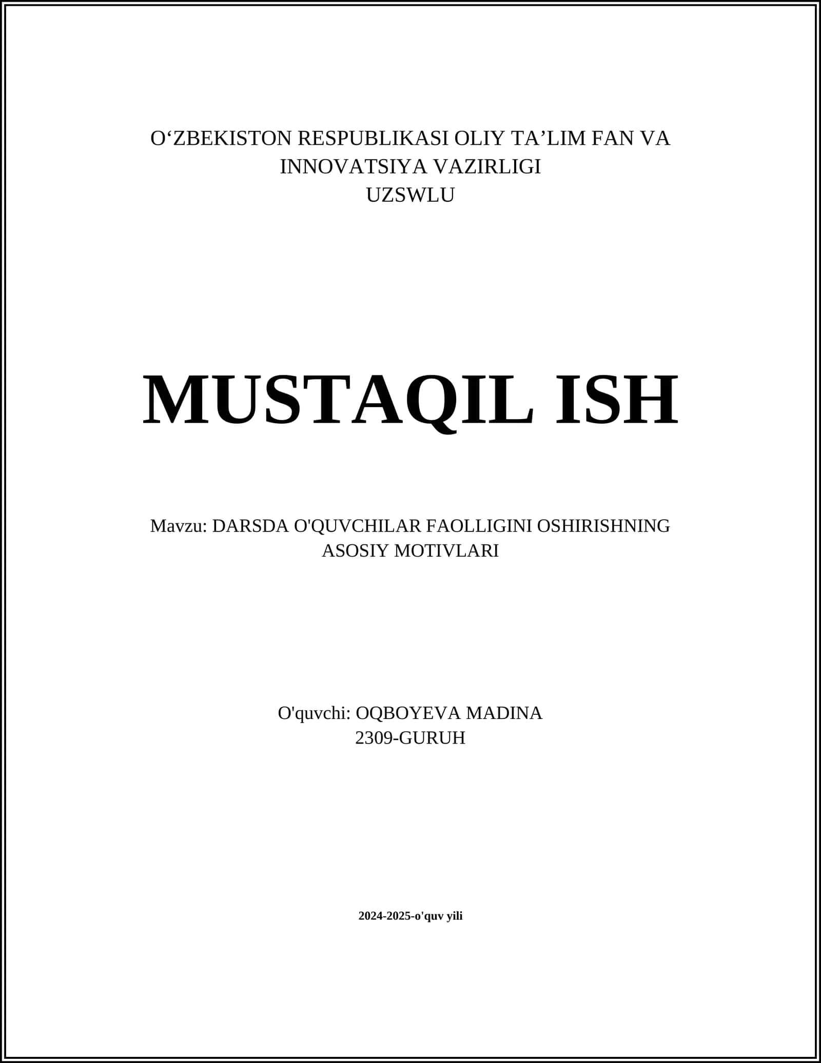 DARSDA O'QUVCHILAR FAOLLIGINI OSHIRISHNING ASOSIY MOTIVLARI 1