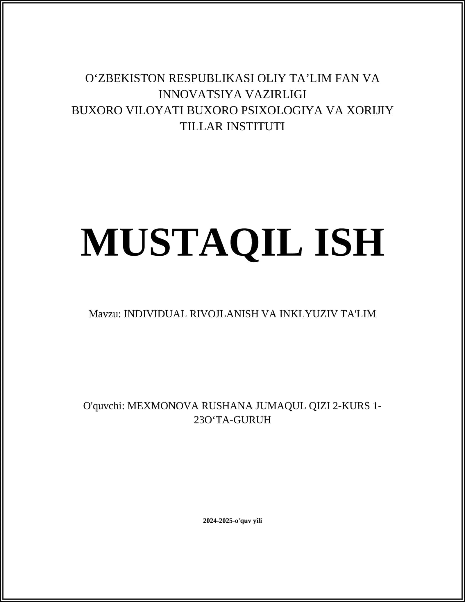 INDIVIDUAL RIVOJLANISH VA INKLYUZIV TA'LIM 1