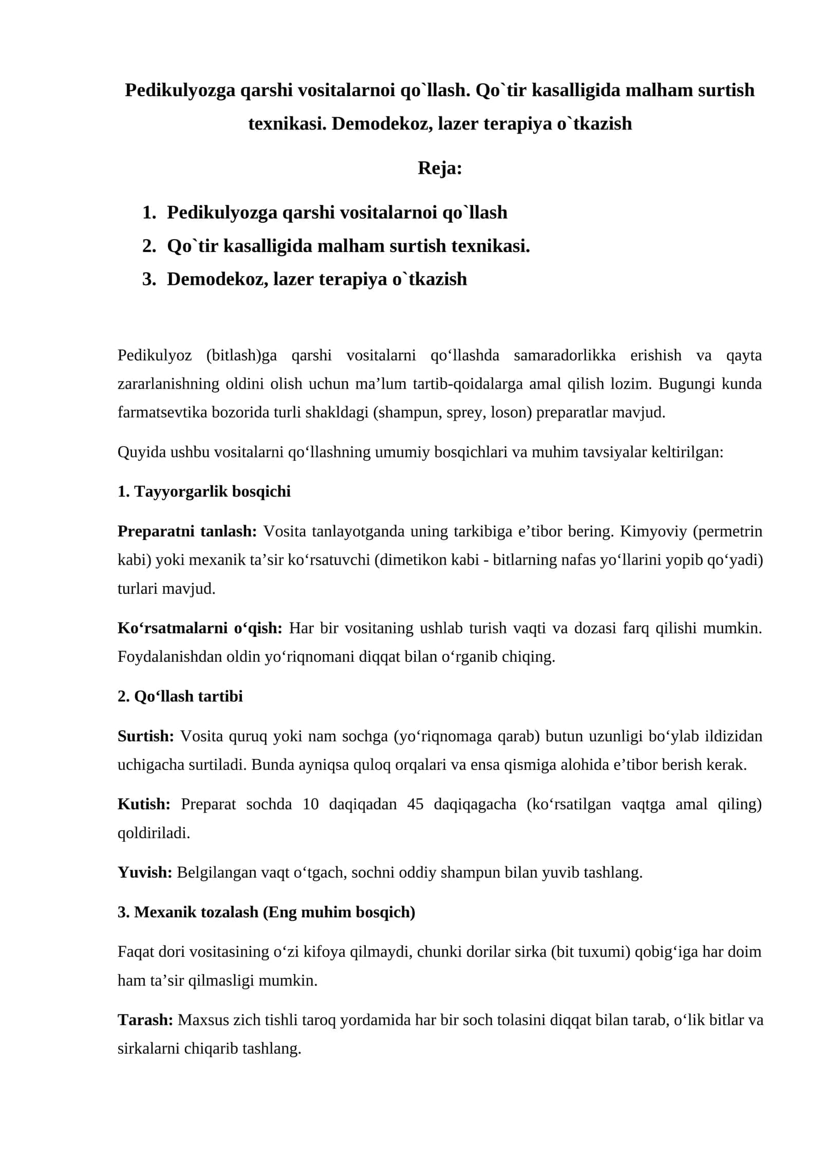 Pedikulyozga qarshi vositalarnoi qo`llash 1