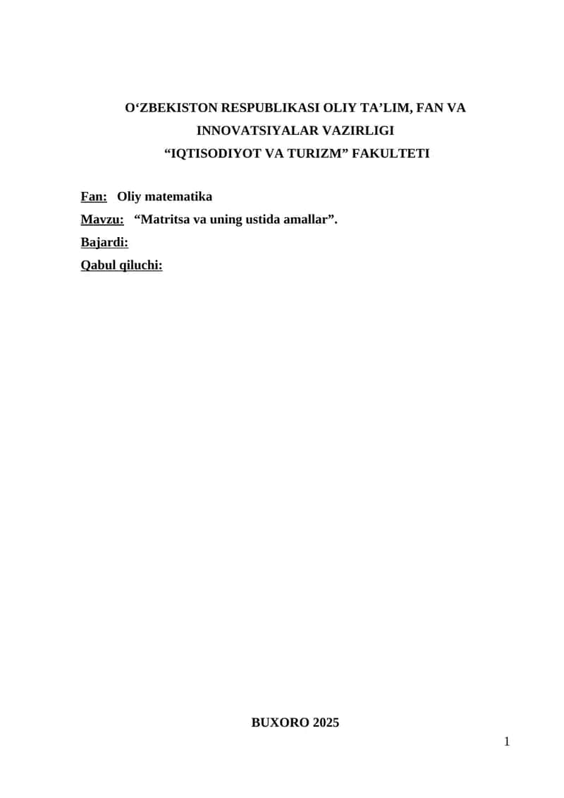 Matritsa va uning ustida amallar 1