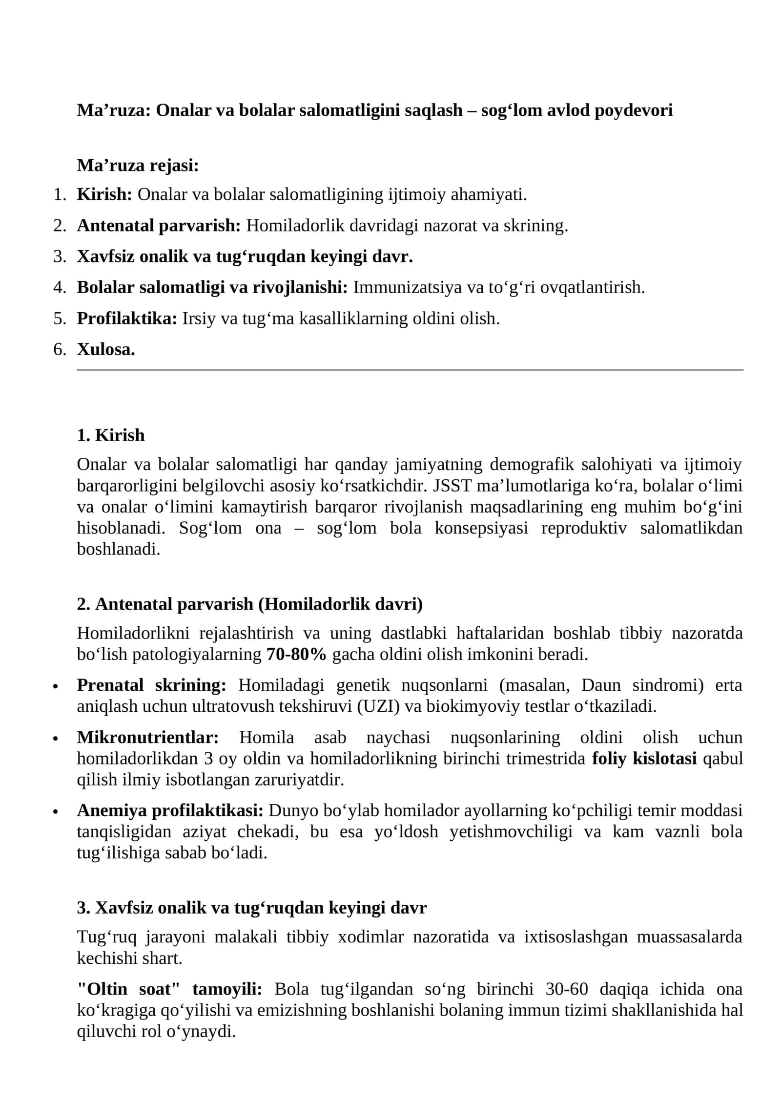 Onalar va bolalar salomatligini saqlash – sog‘lom avlod poydevori 1