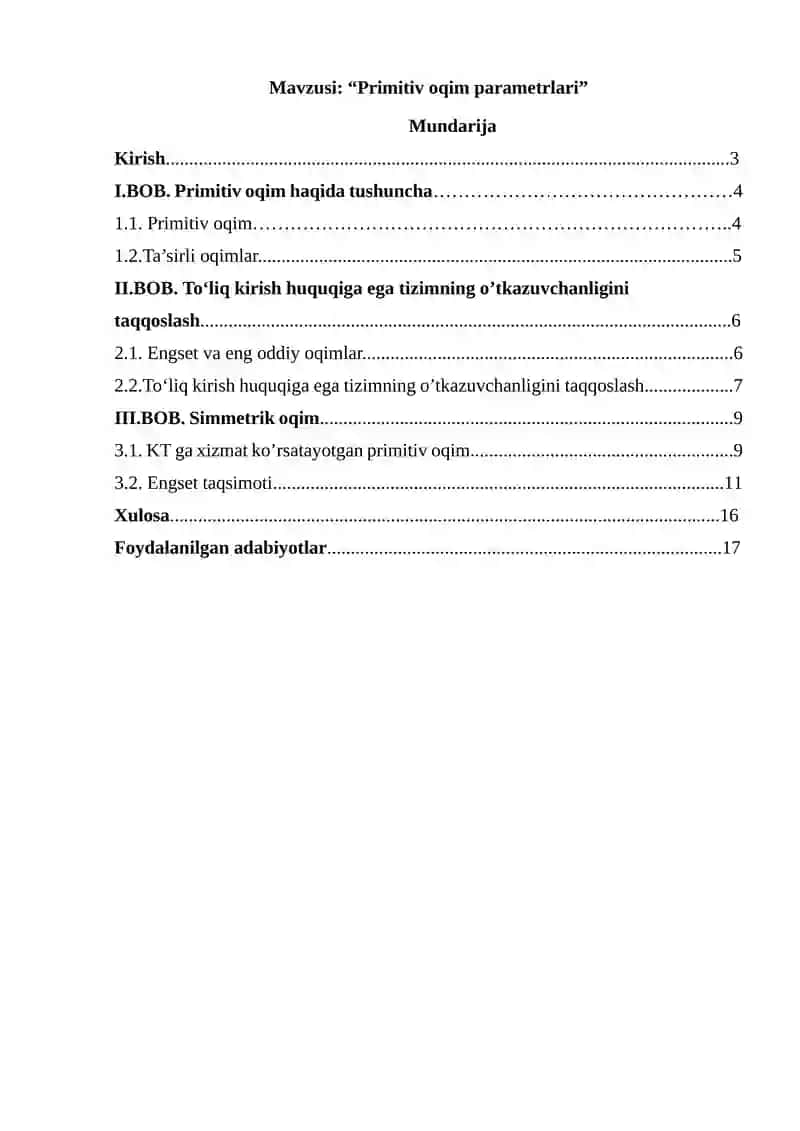 Primitiv oqim parametrlari