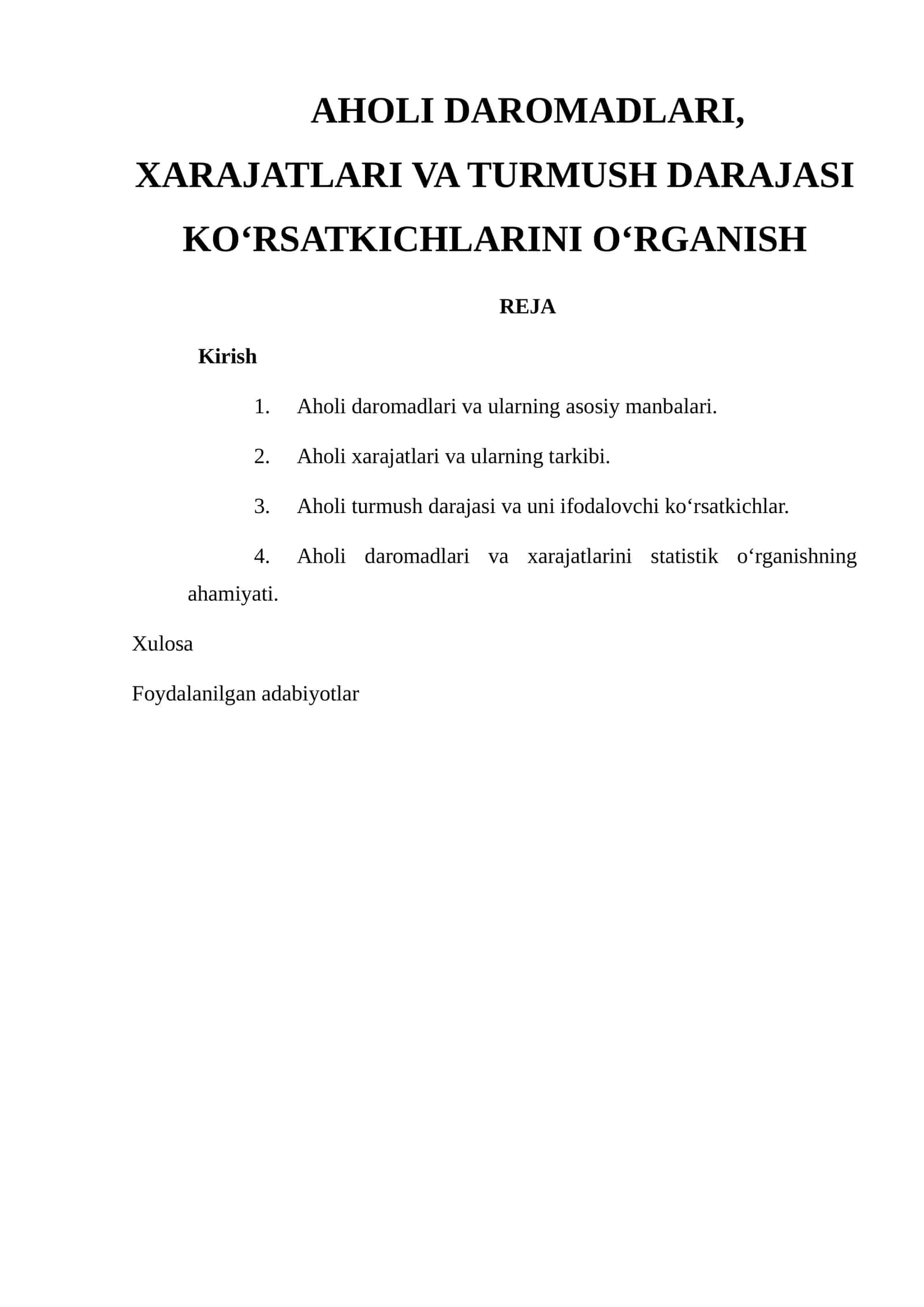 Aholi daromadlari, xarajatlari va turmush darajasi ko‘rsatchiklari 1
