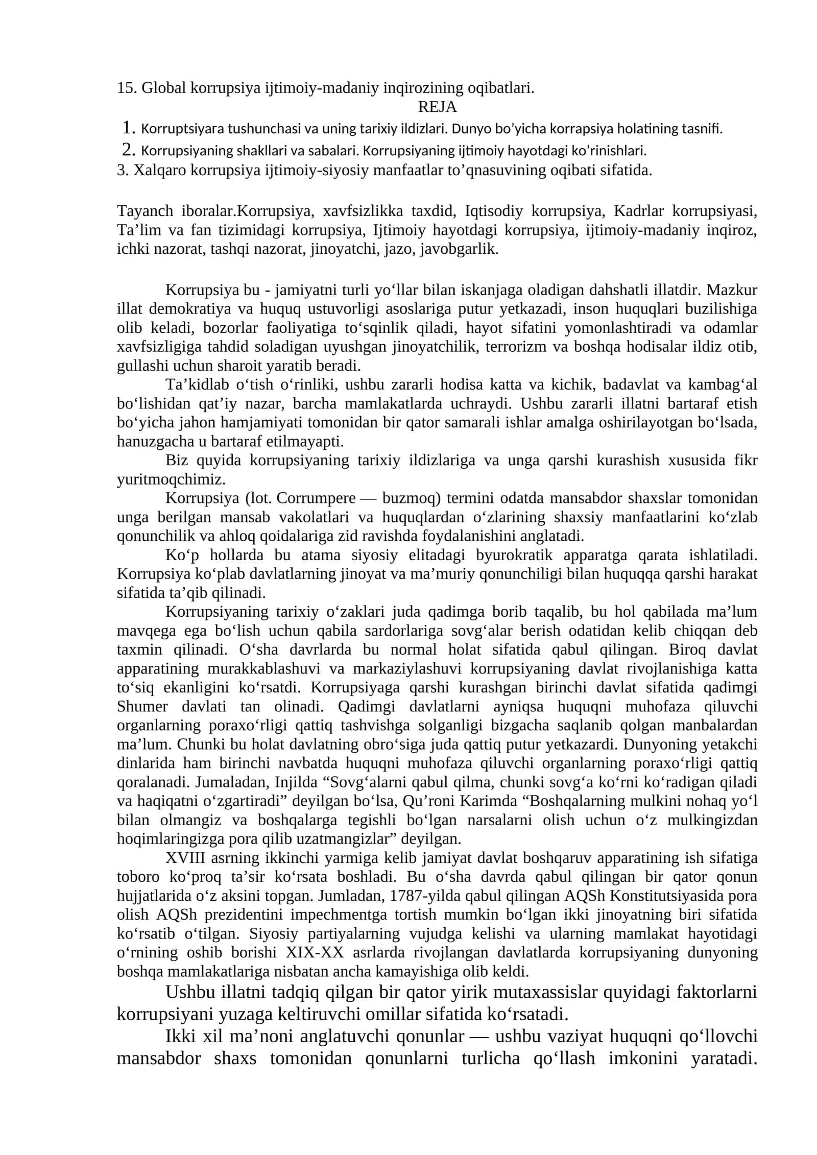 Global korrupsiya ijtimoiy-madaniy inqirozining oqibatlari 1