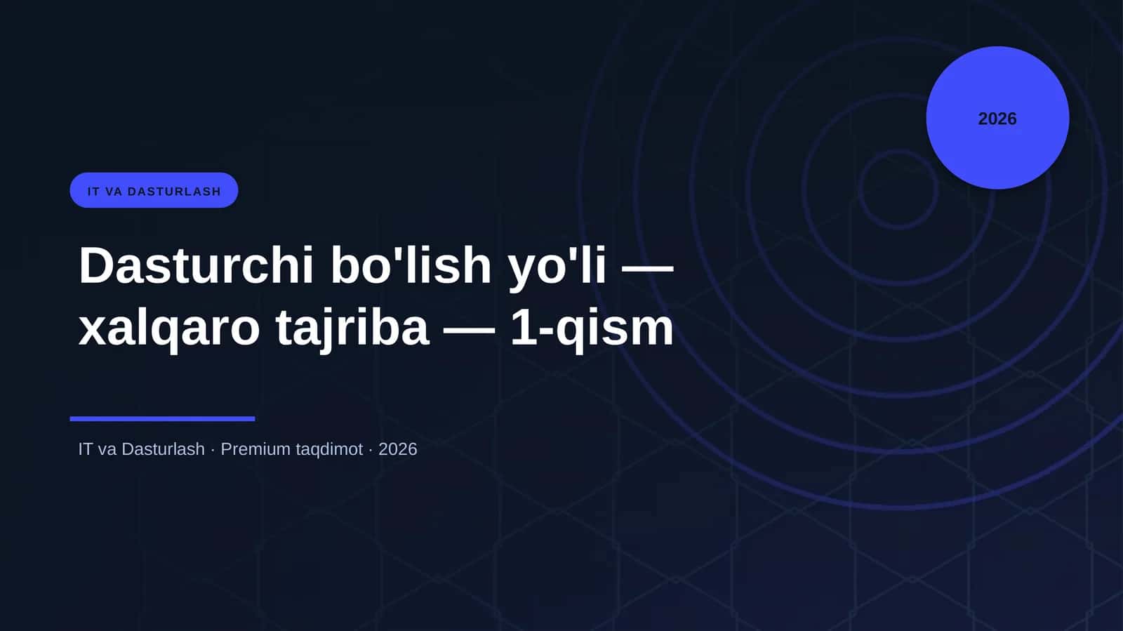 Dasturchi bo'lish yo'li — xalqaro tajriba — 1-qism 1