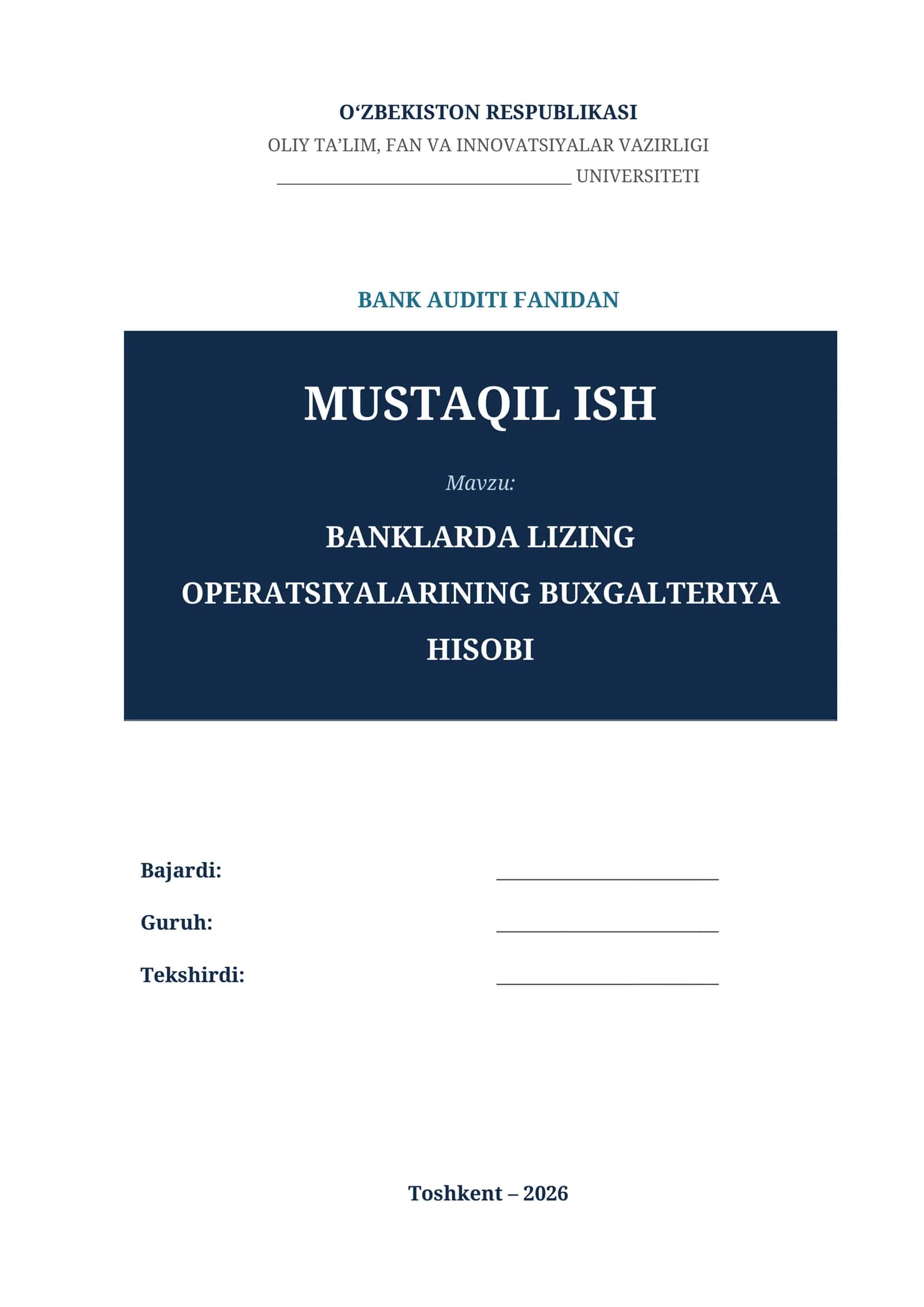 BANKLARDA LIZING OPERATSIYALARINING BUXGALTERIYA HISOBI 1