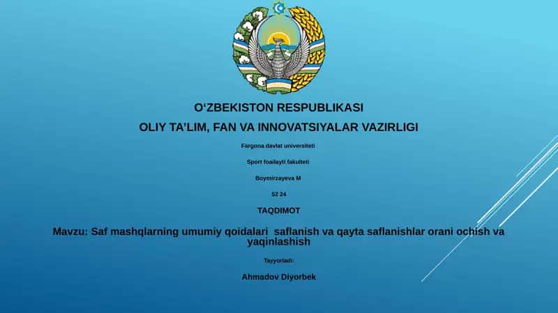 Saf mashqlarning umumiy qoidalari saflanish va qayta saflanishlar orani ochish va yaqinlashish 1
