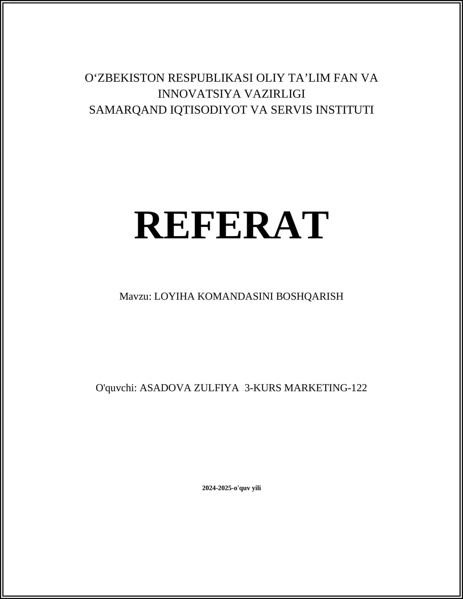 LOYIHA KOMANDASINI BOSHQARISH 1