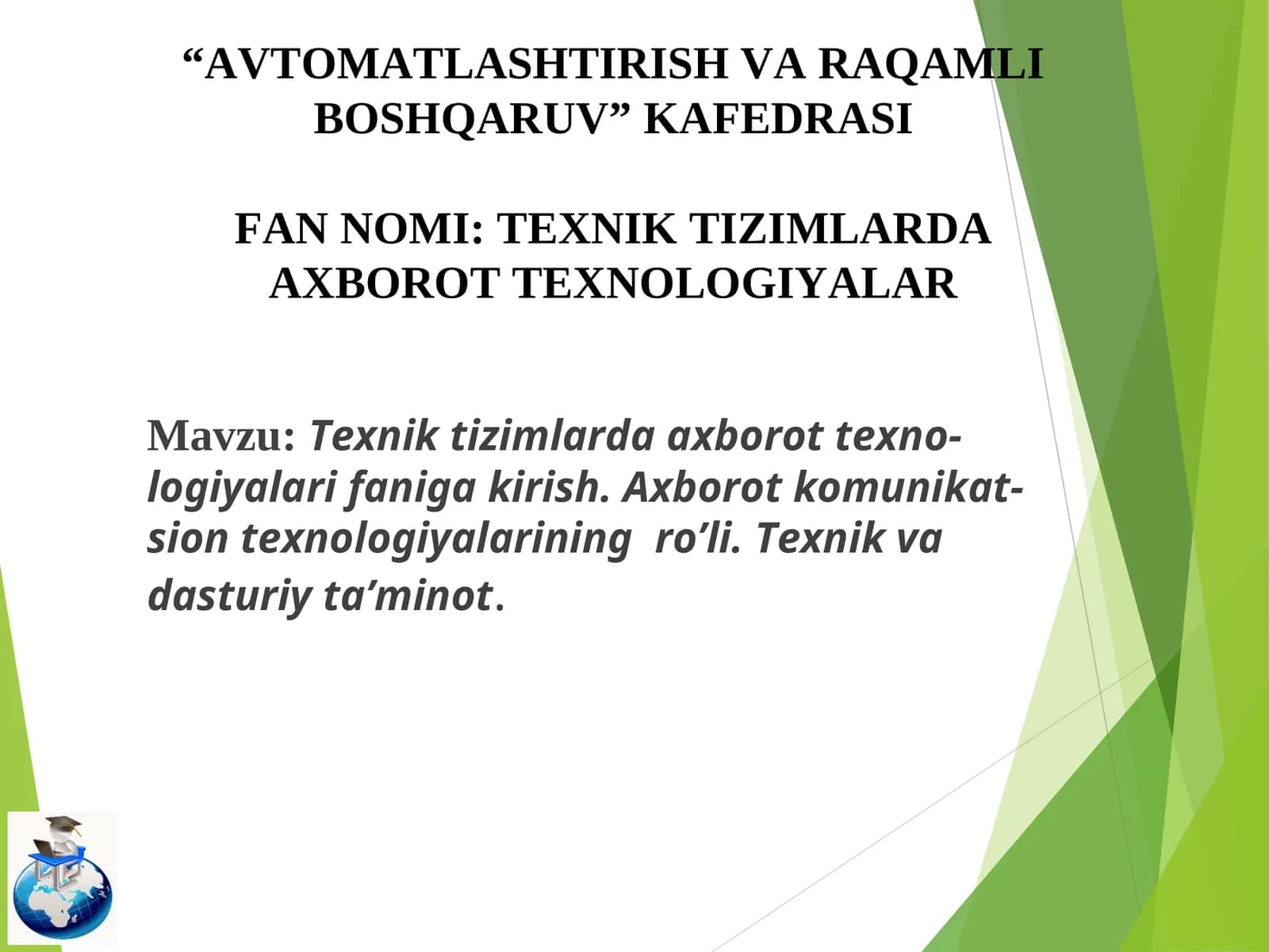 TEXNIK TIZIMLARDA AXBOROT TEXNOLOGIYALAR 1