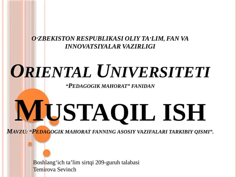 Pedagogik mahorat fanning asosiy vazifalari tarkibiy qismi 1